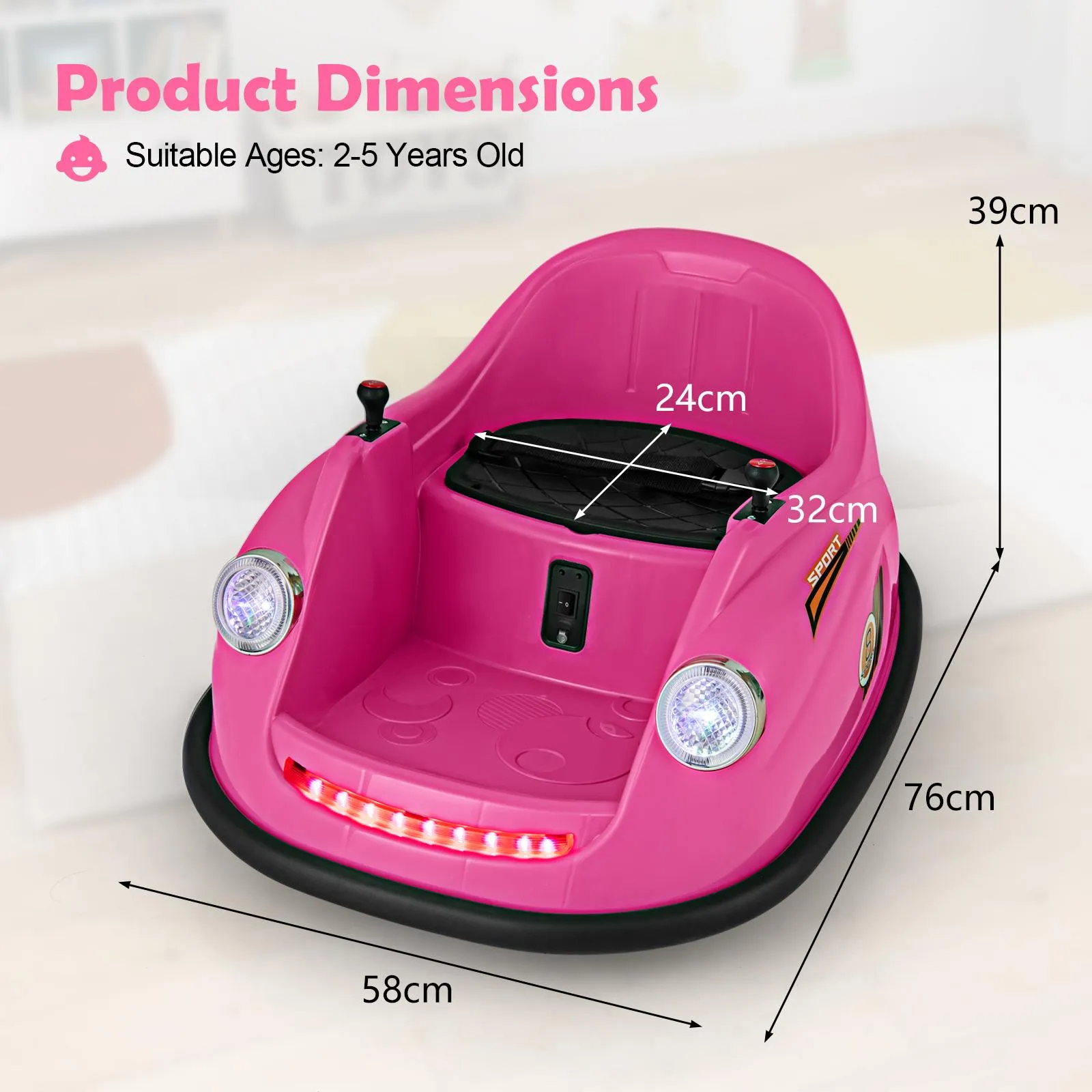 12V Kids Ride on Bumper Car with Remote Control and Music-Pink