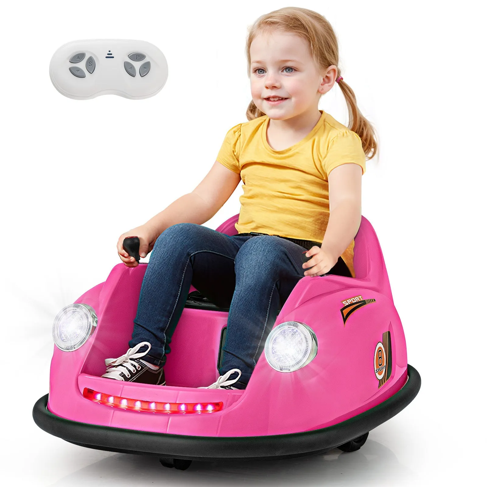 12V Kids Ride on Bumper Car with Remote Control and Music-Pink