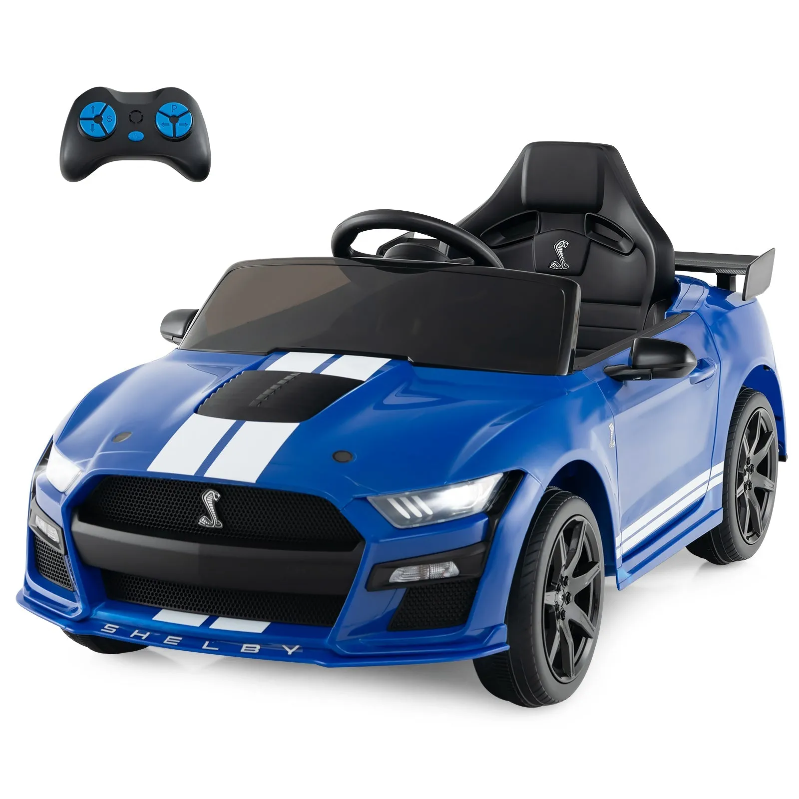 12V Kids Ride on Car Electric Licensed Ford Mustang Shelby GT500 for Kids Aged 3-8-Blue