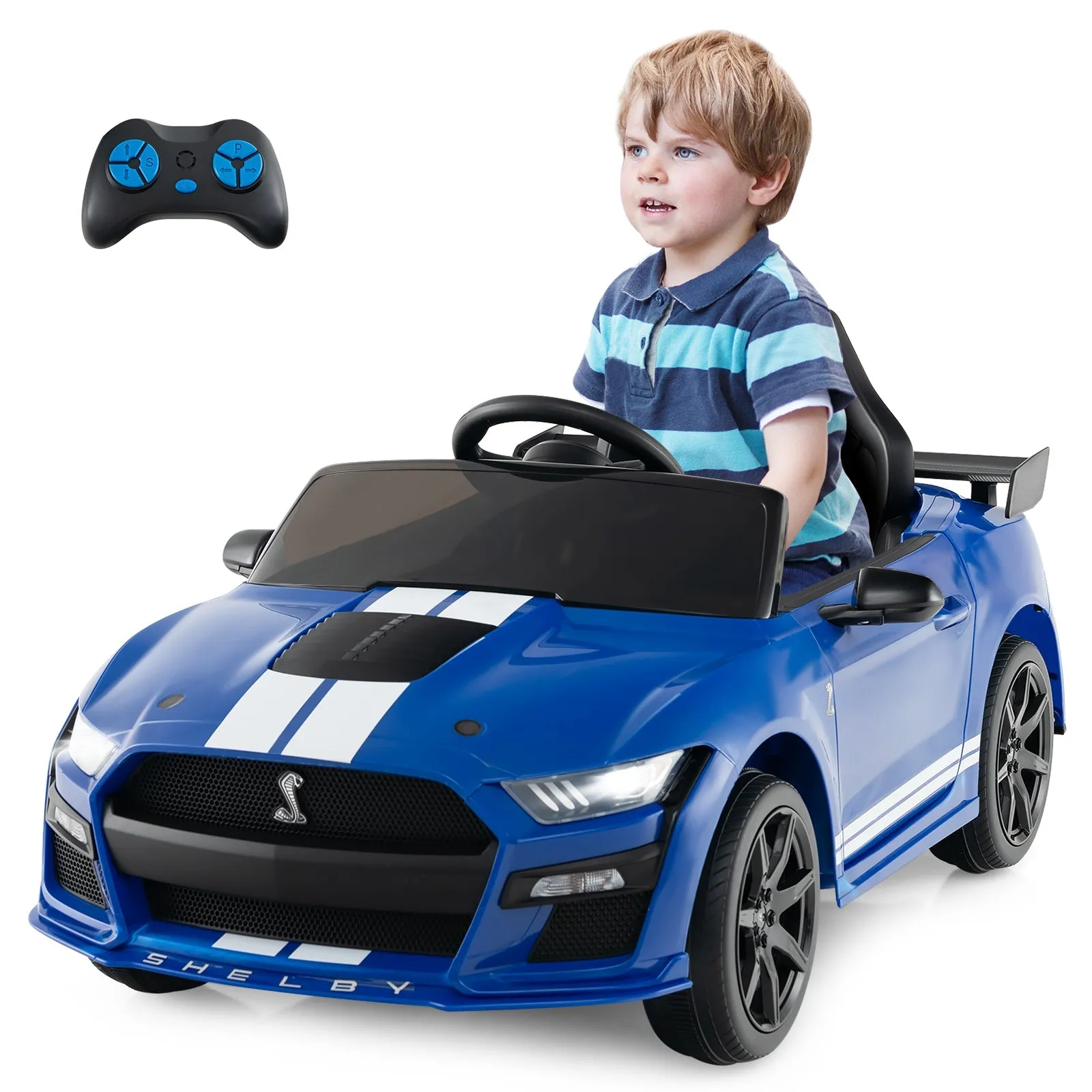 12V Kids Ride on Car Electric Licensed Ford Mustang Shelby GT500 for Kids Aged 3-8-Blue