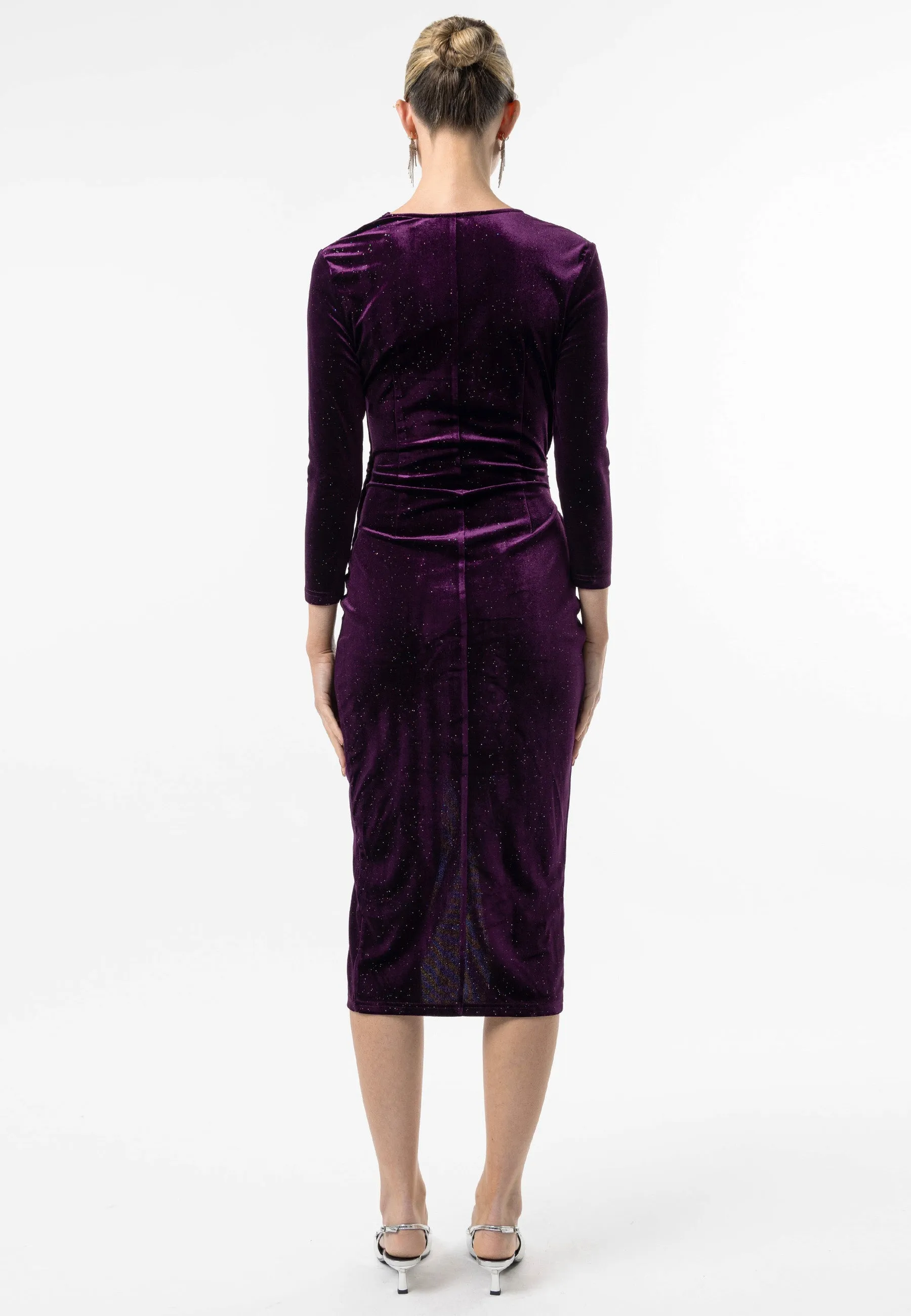 Angeleye Shimmer Velvet 3/4 Sleeve Wrap Midi Dress