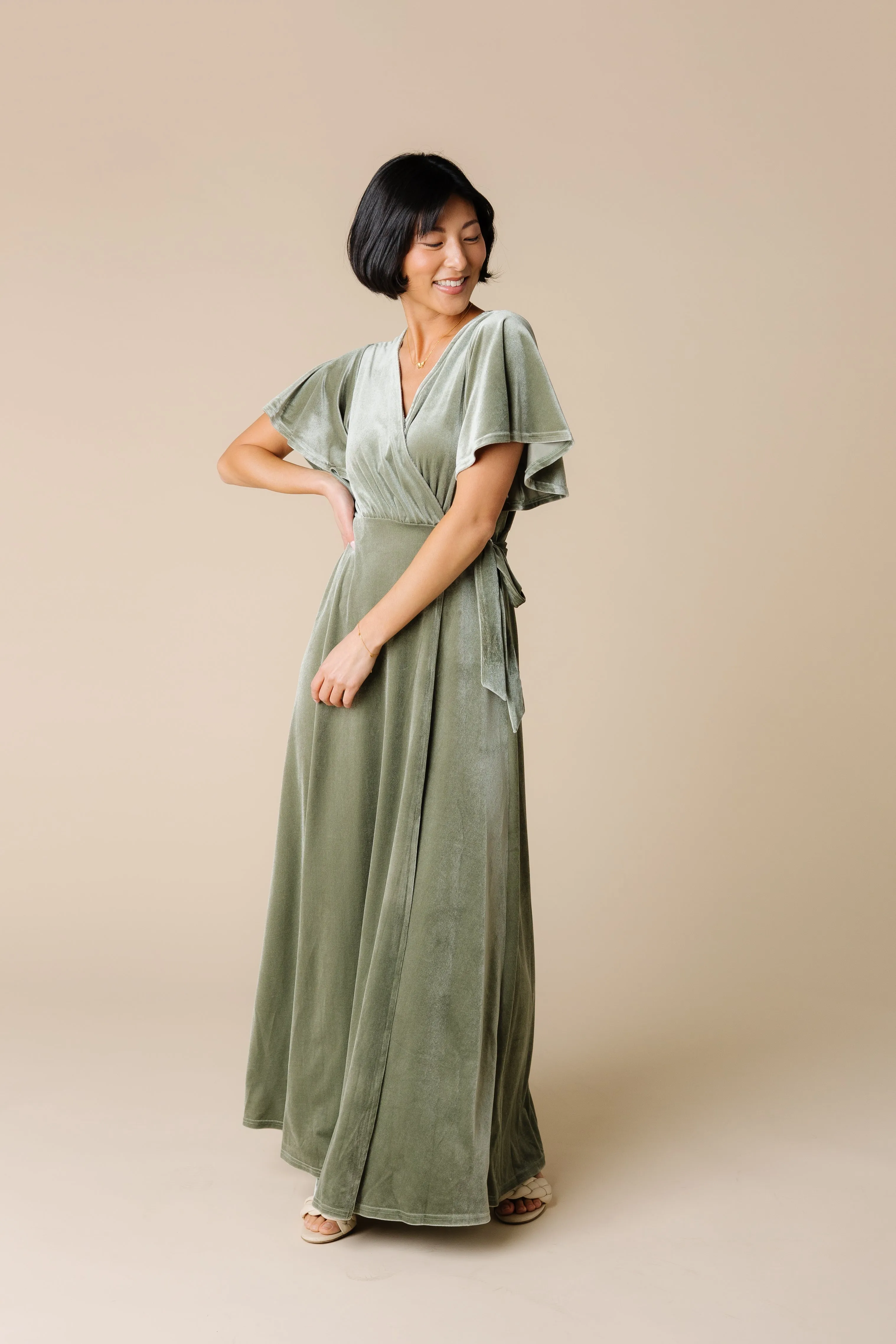 Arbor Velvet Wrap Dress - Sage