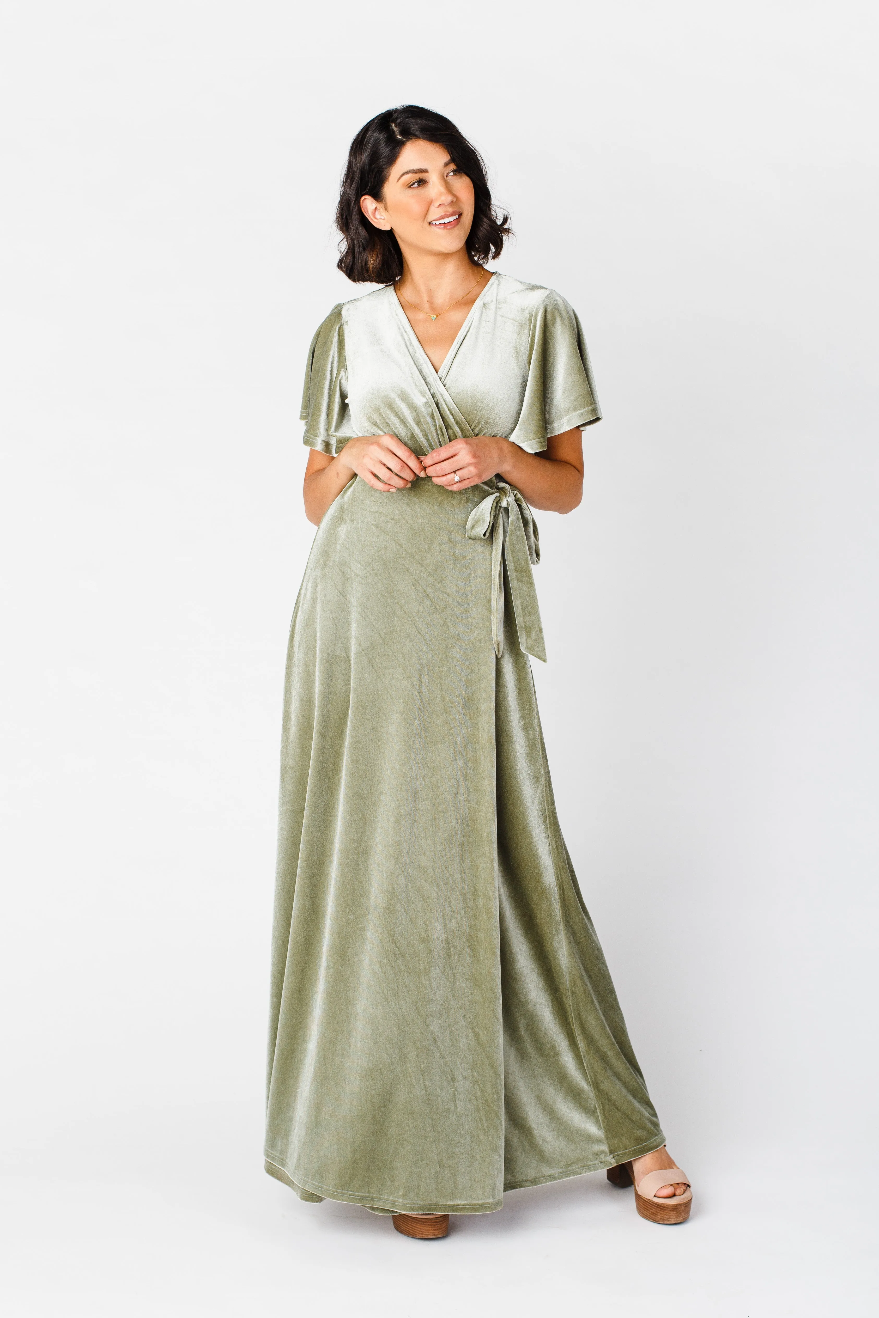 Arbor Velvet Wrap Dress - Sage