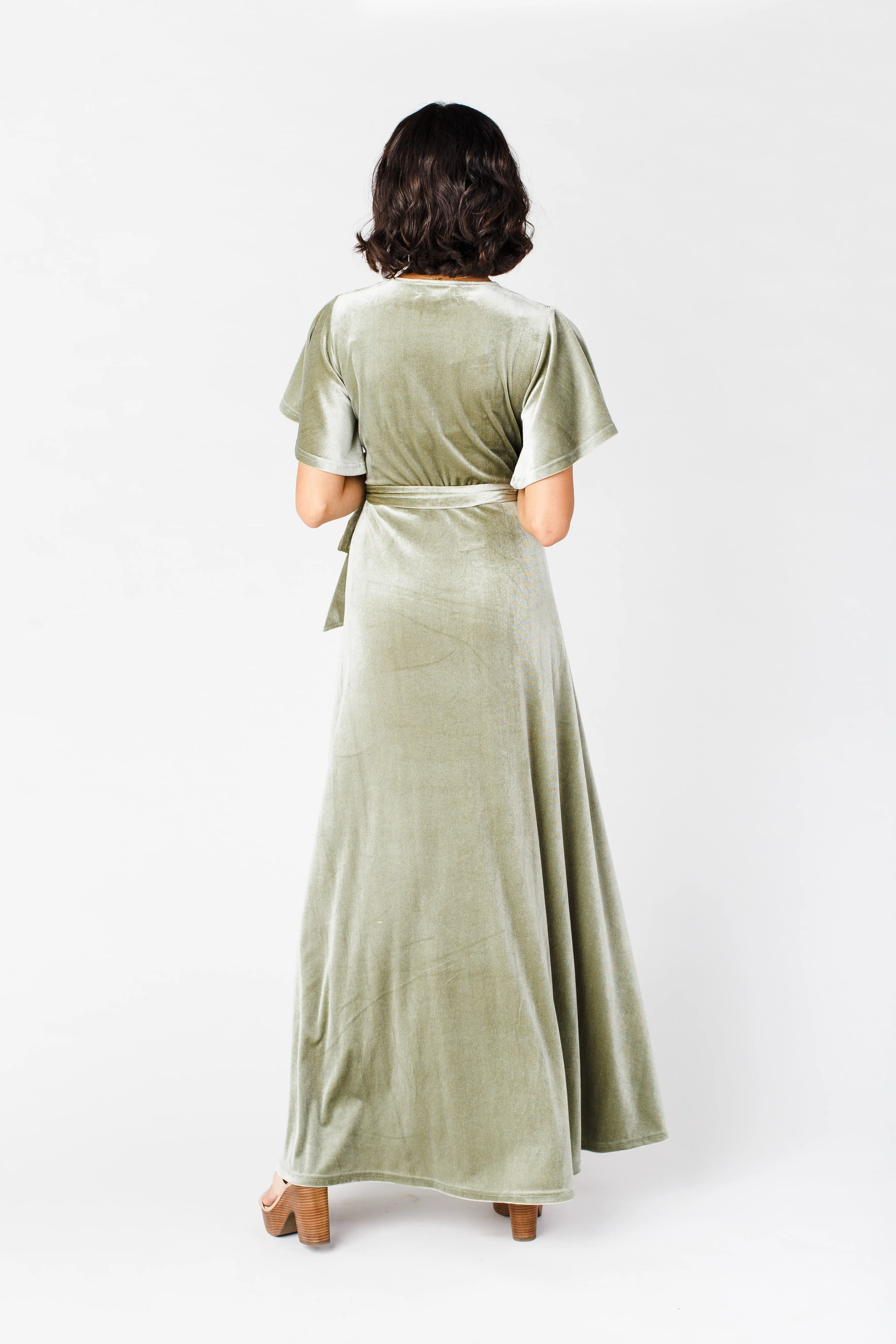 Arbor Velvet Wrap Dress - Sage