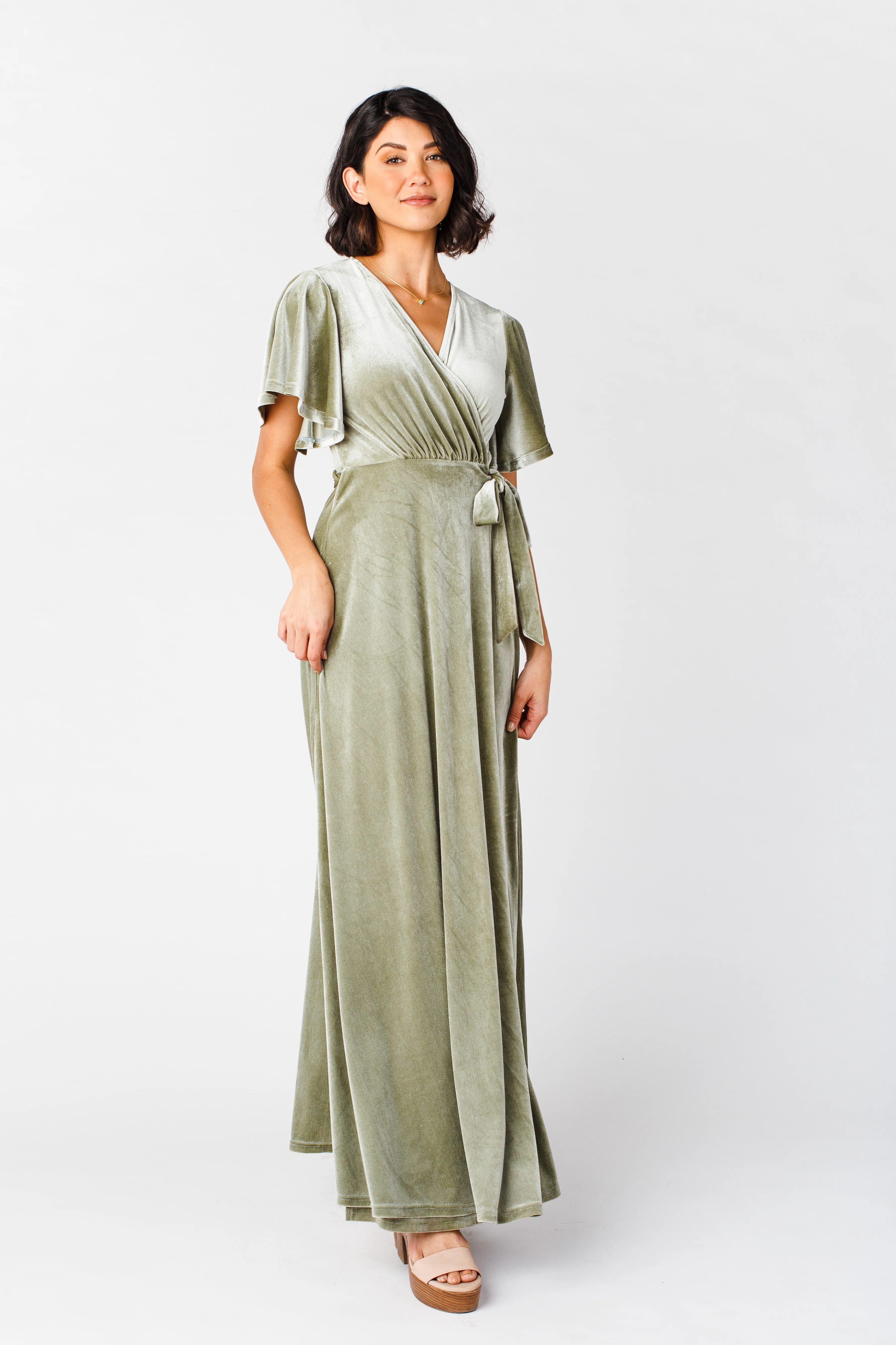 Arbor Velvet Wrap Dress - Sage