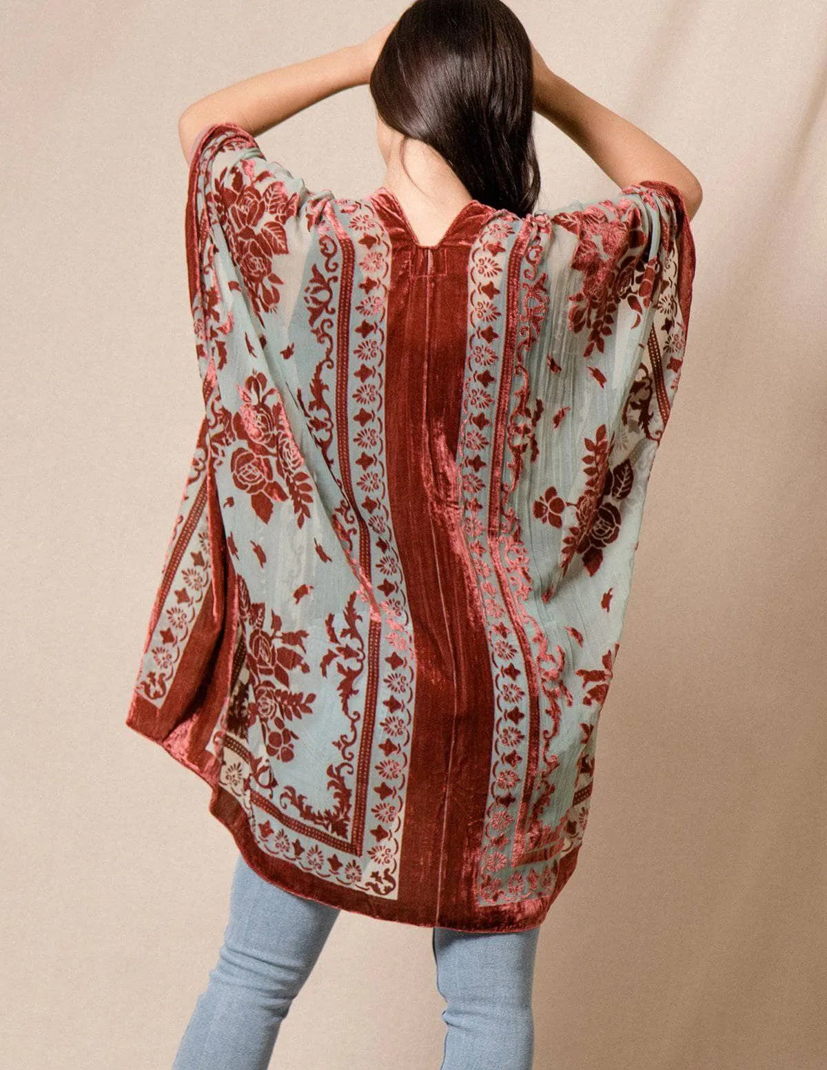 Ariana Velvet Burnout Kimono - Rust