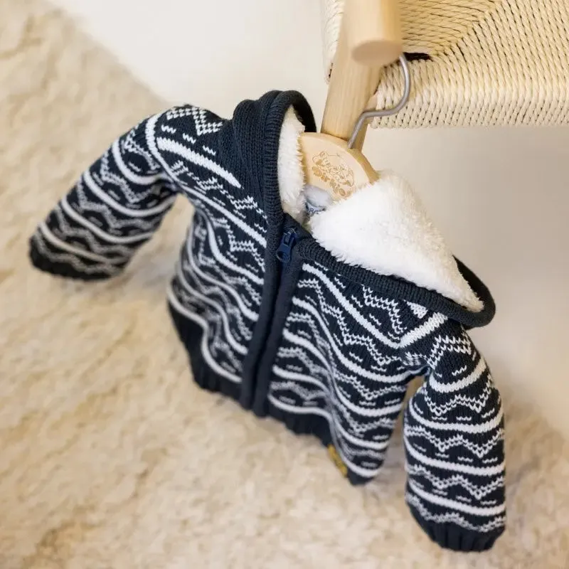 Baby & Toddler Boys Knitted Cardigan Dark Blue Fake Fur | Dirkje