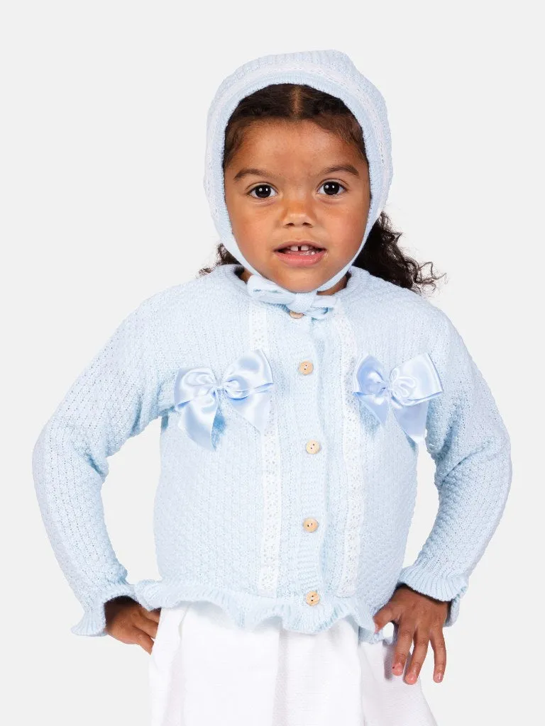 Baby Girl Cardigan & Bonnet Set - Baby Blue