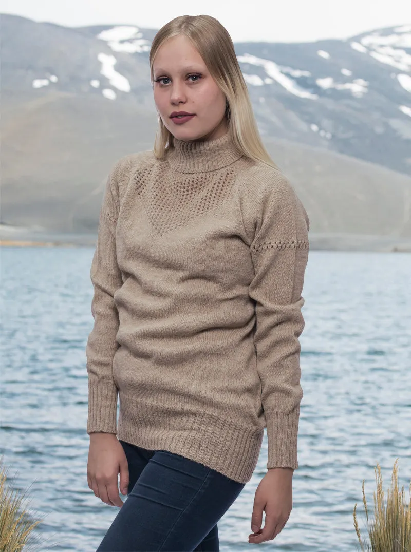 Beige Alpaca Turtleneck Sweater for Women