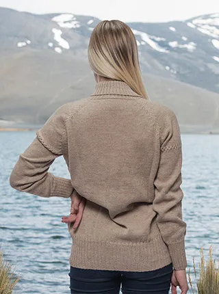 Beige Alpaca Turtleneck Sweater for Women