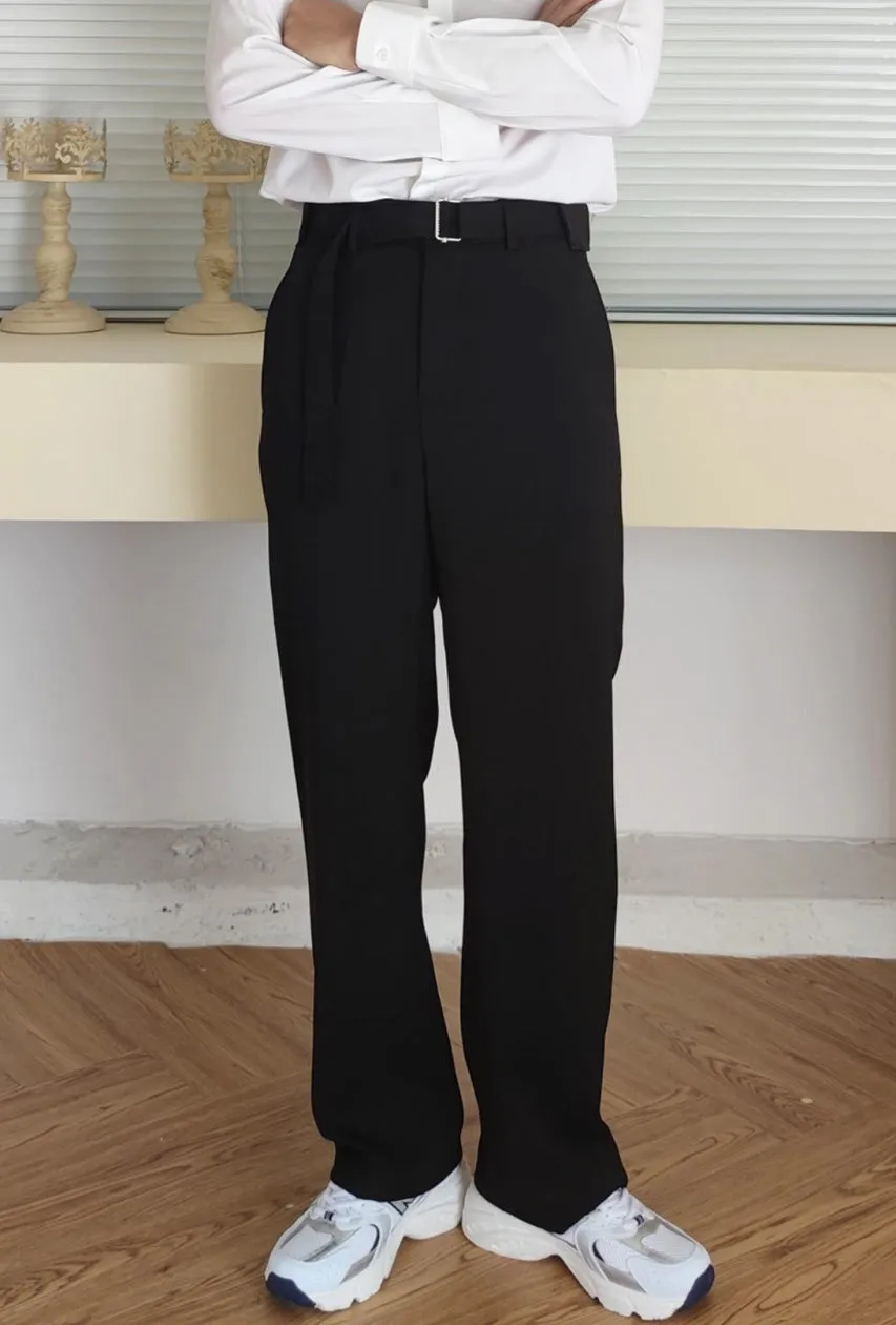 Belted iron-free Wide-Leg casual trousers