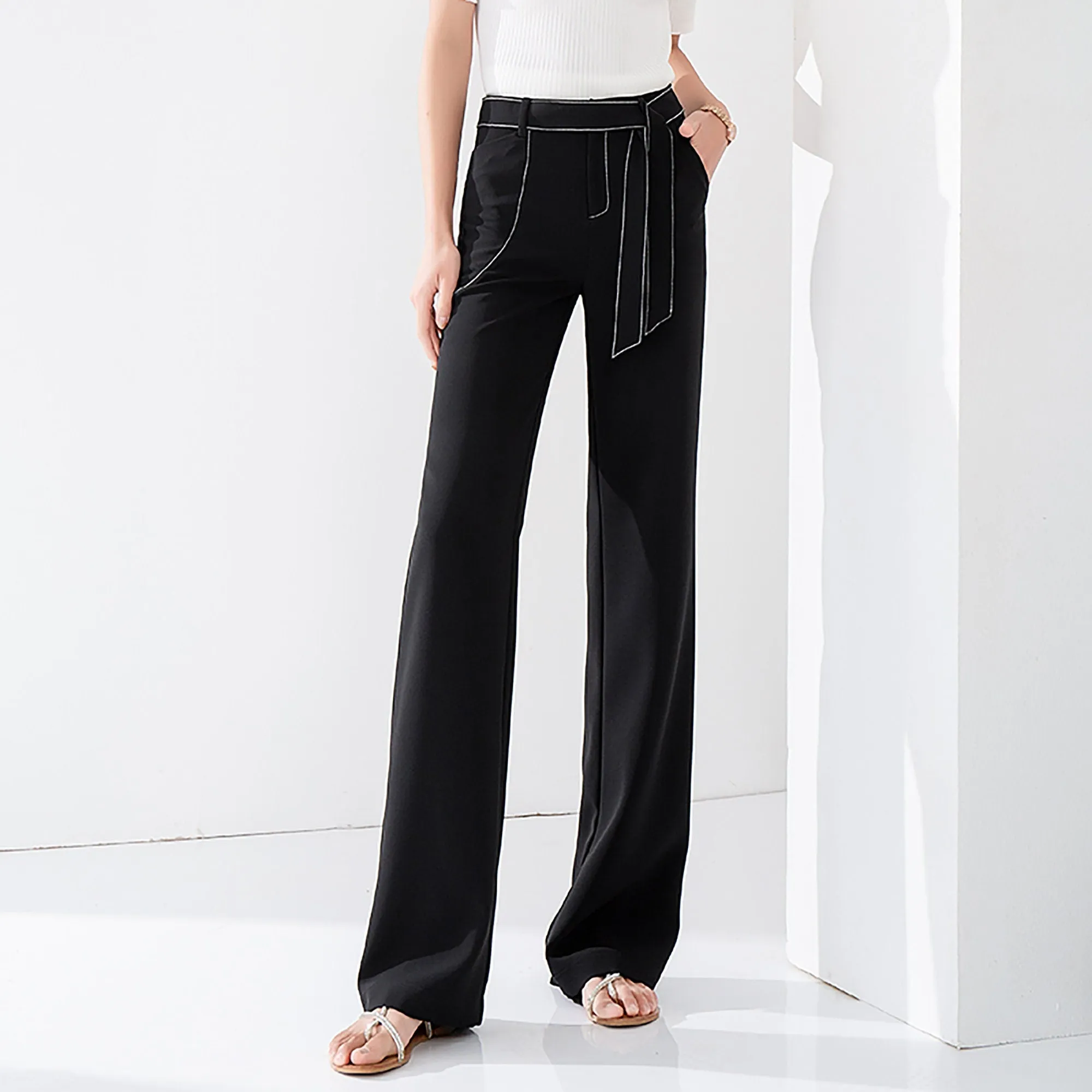 Belted Relaxed Full Length Pants