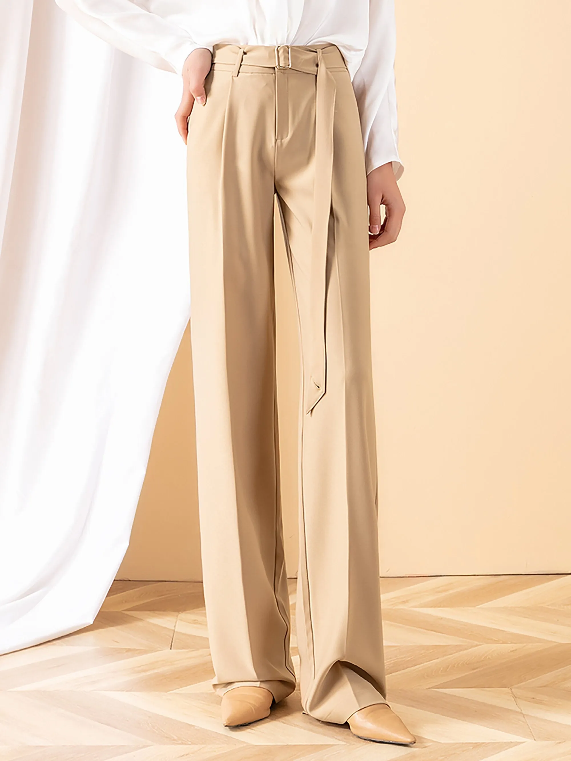 Belted Relaxed Full Length Pants