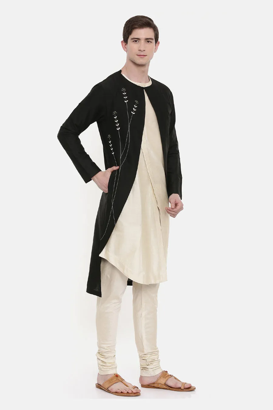 Black & Beige Double-Layered Kurta Set