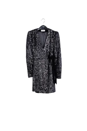 Black sequined mini wrap dress