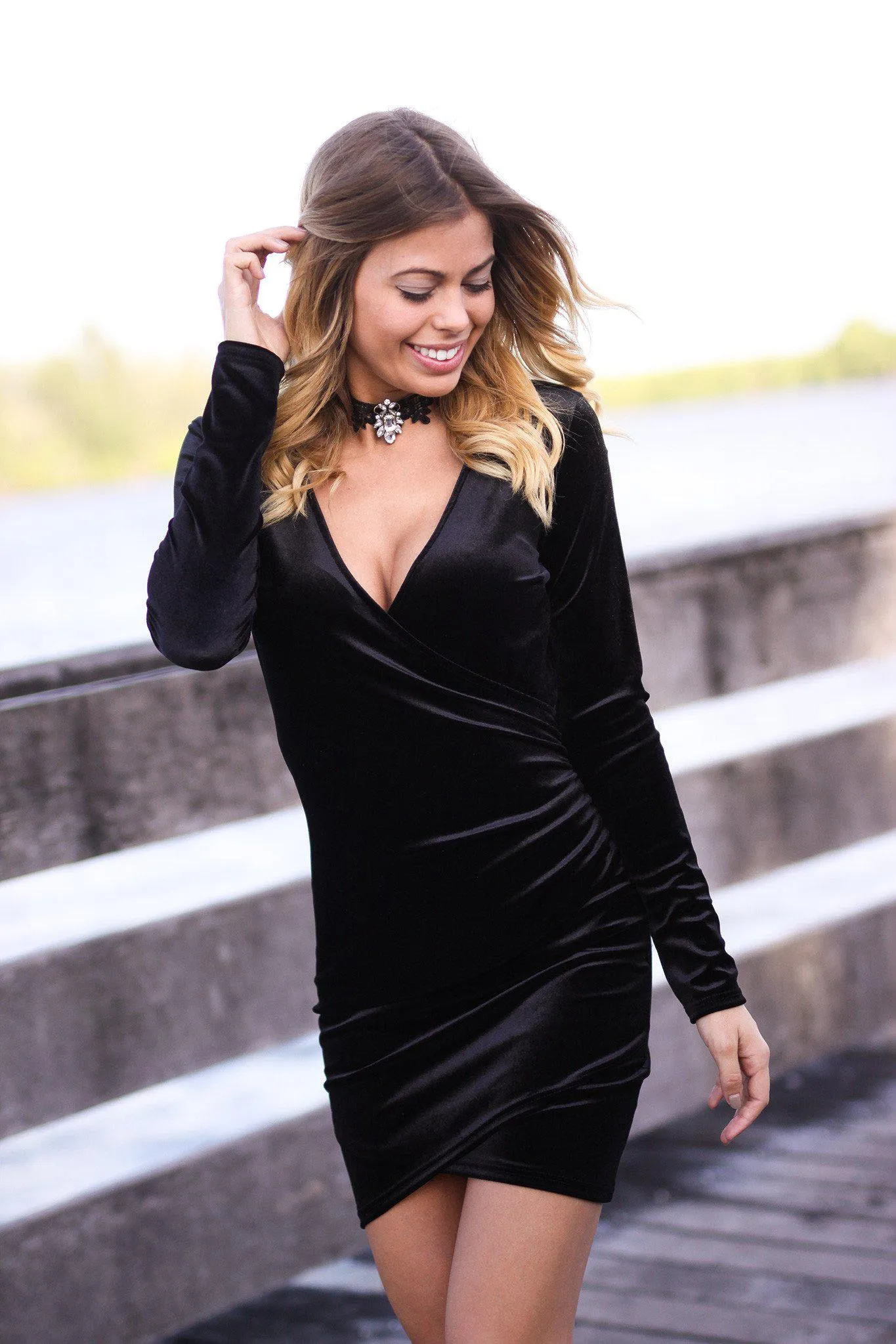 Black Velvet Wrap Dress