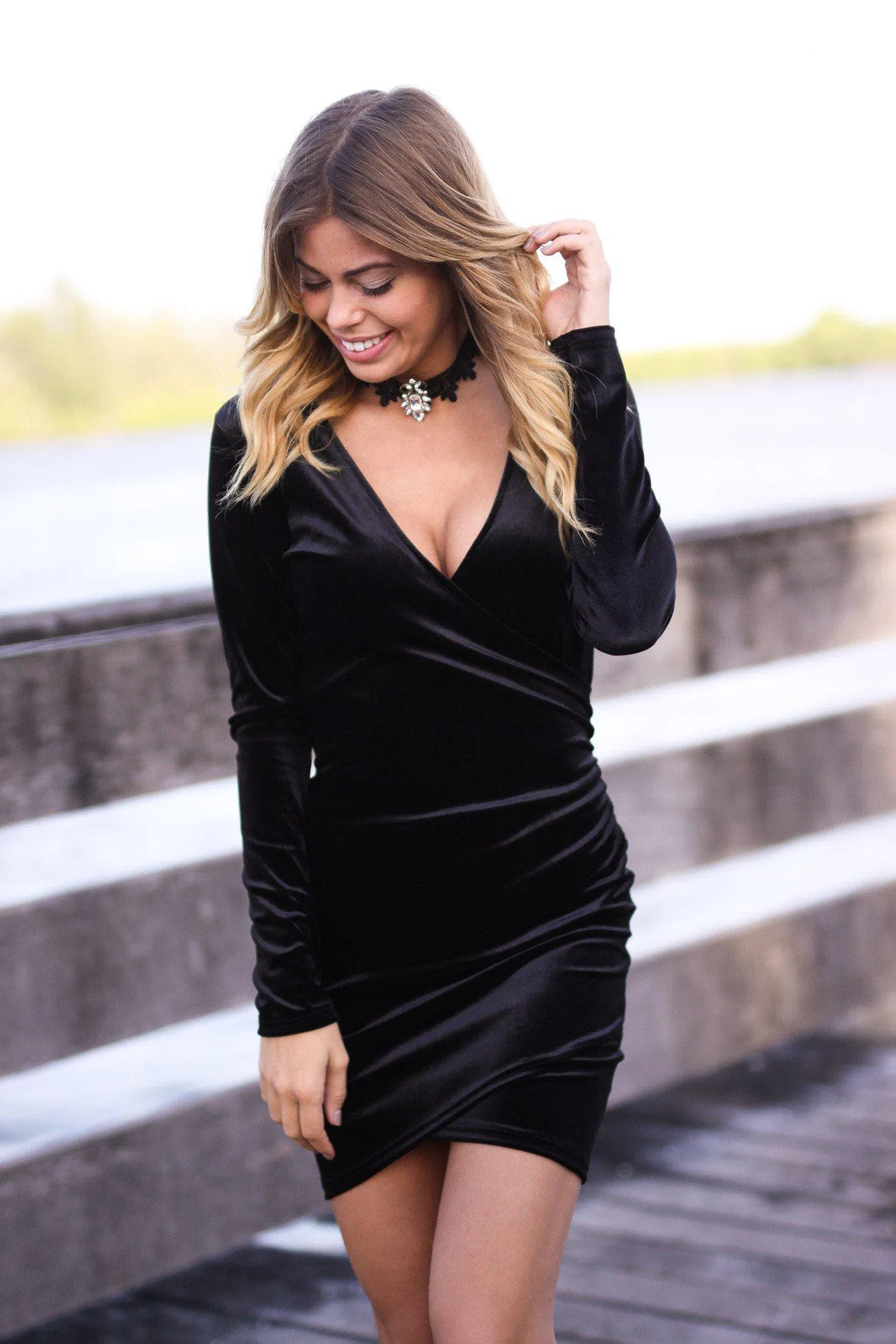 Black Velvet Wrap Dress