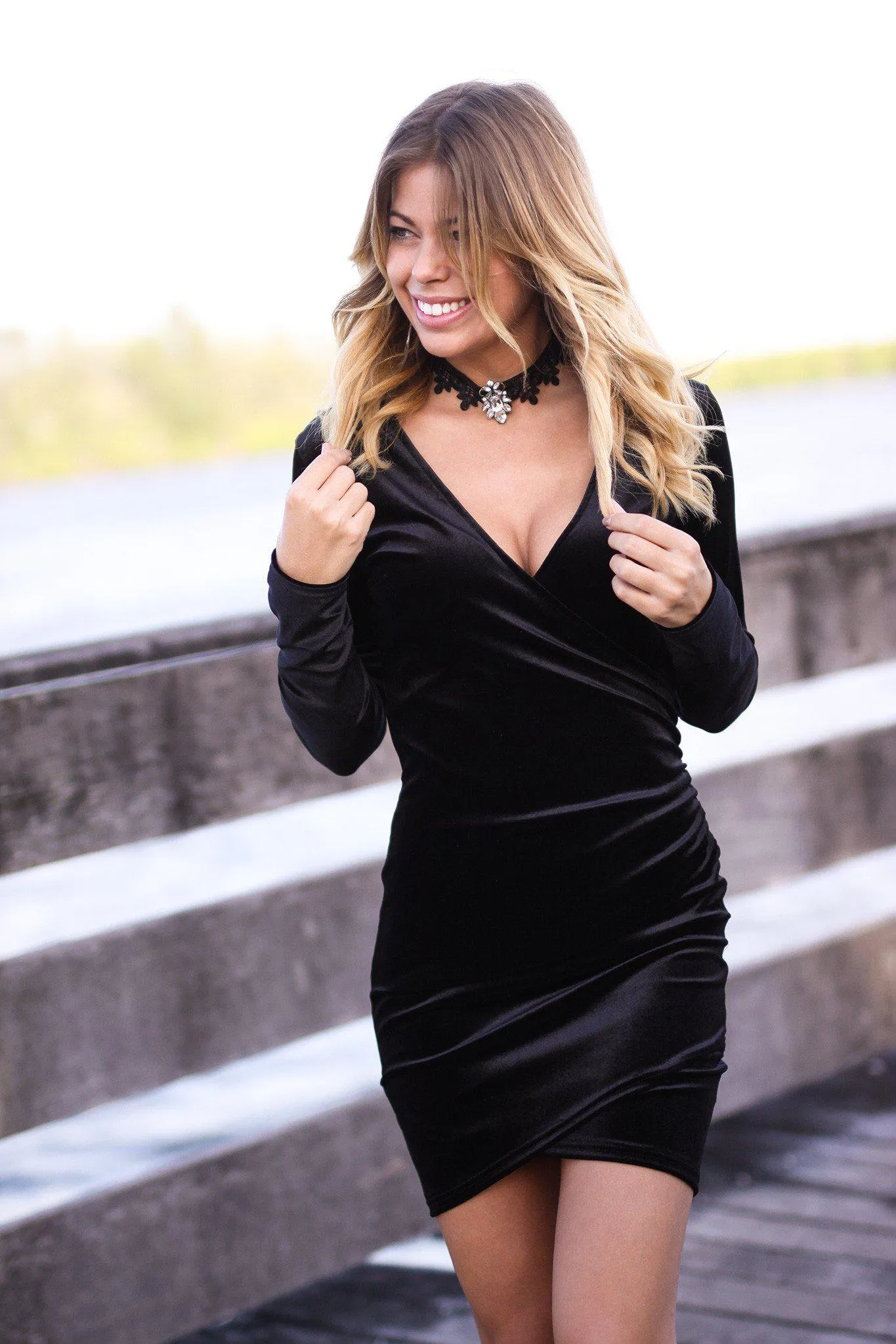 Black Velvet Wrap Dress