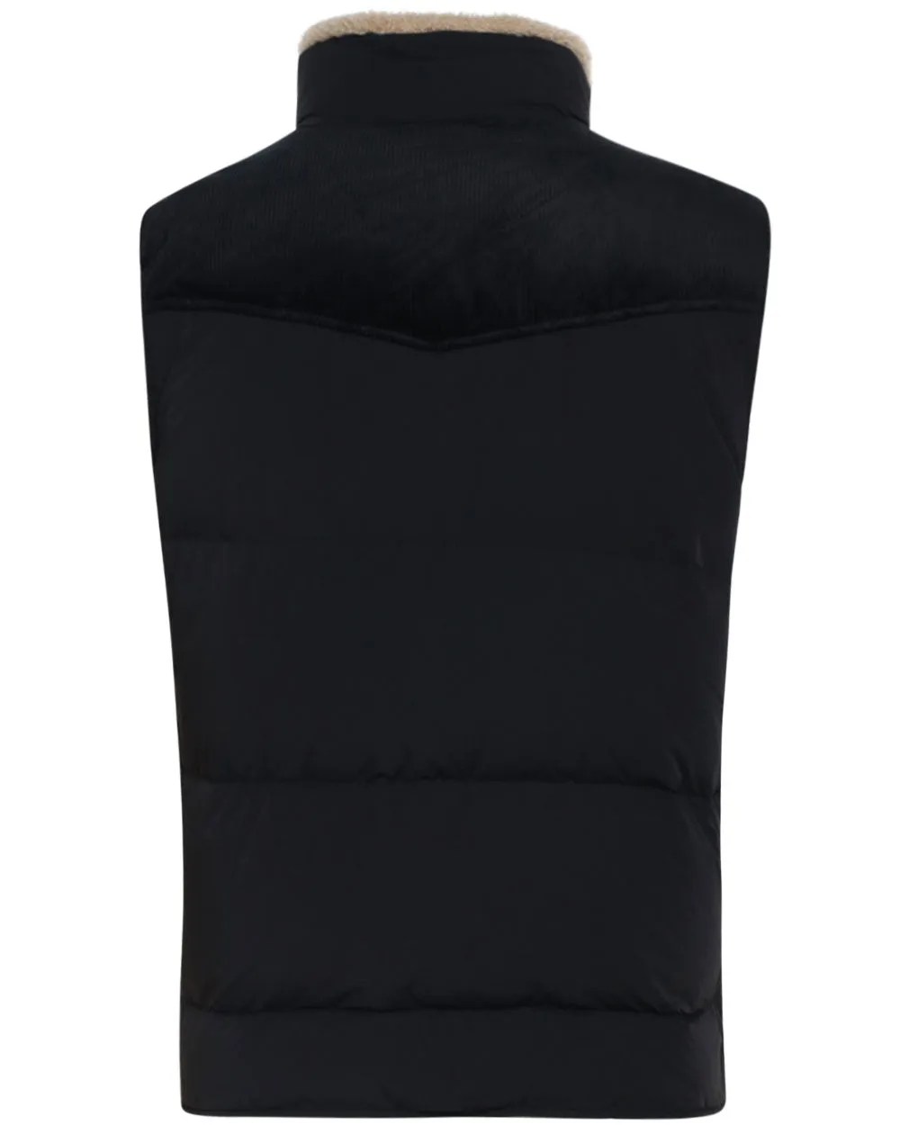 Black Weather Resistant Paneled Vest with Shearling Collar