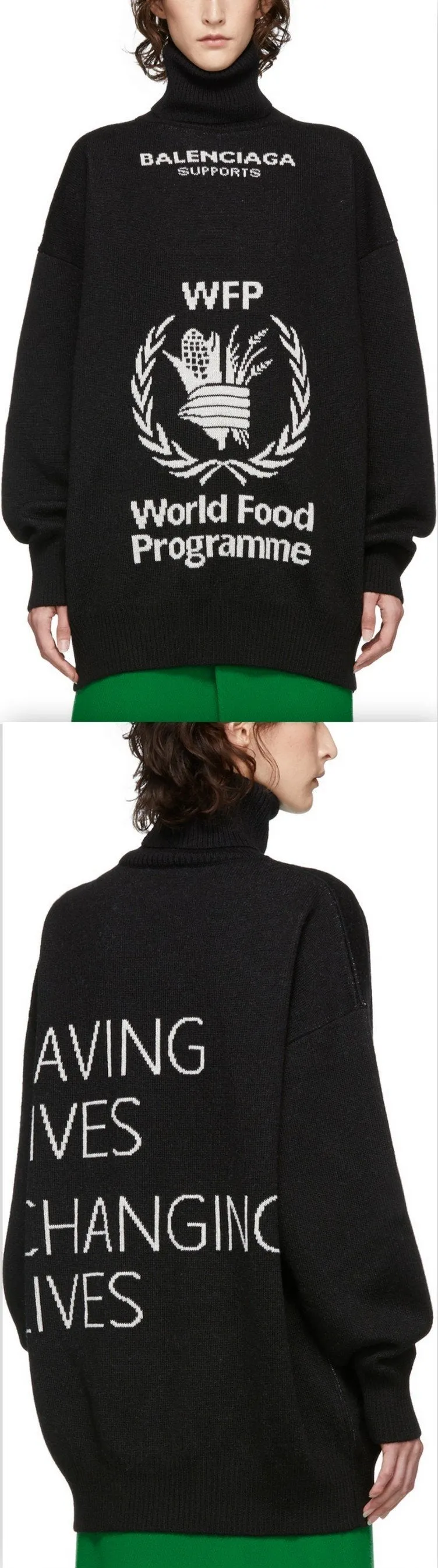 Black World Food Programme Turtleneck Sweater - Black or Navy Blue