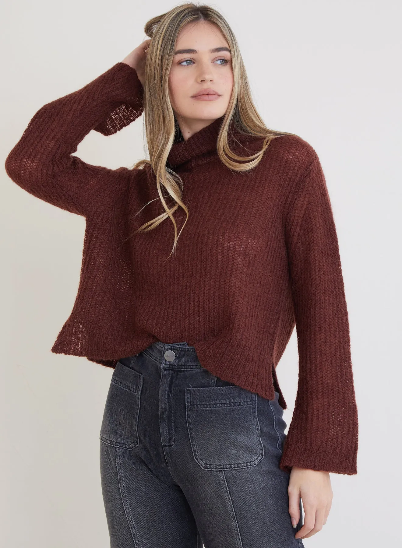 Brea A-line Turtleneck Sweater  - Amber Brown