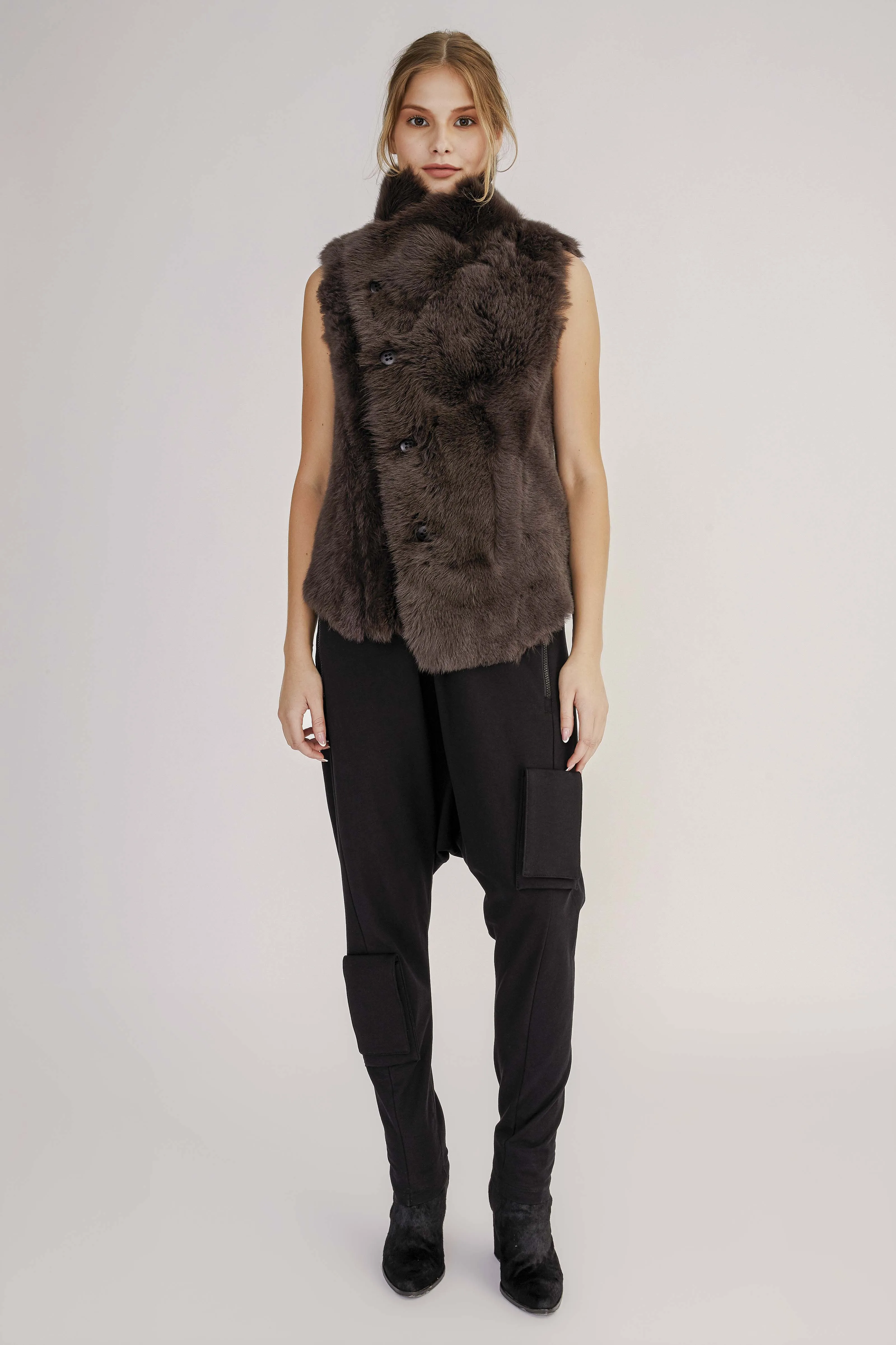 Brown Anthracite Shearling Vest