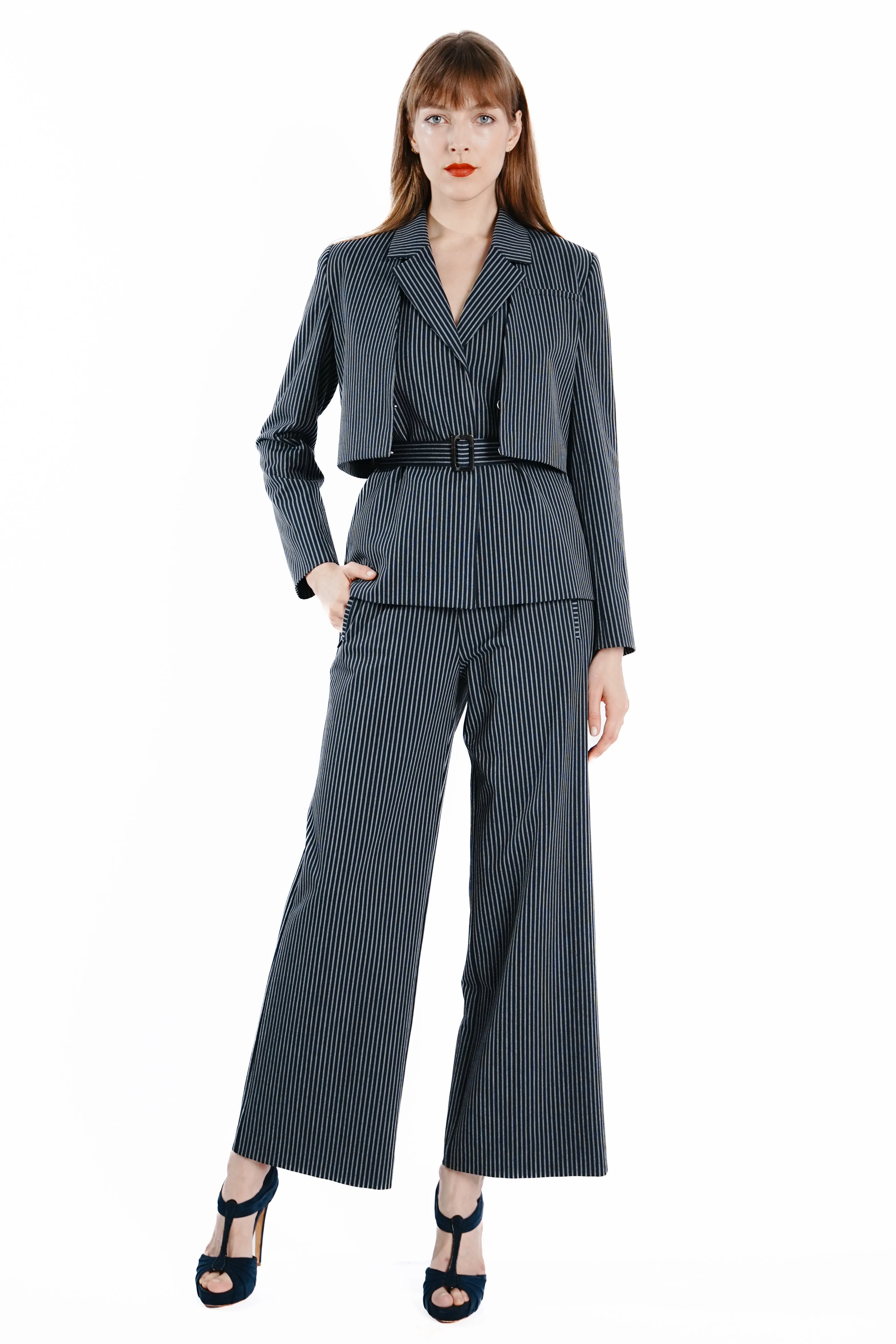 Cameron Wide Leg Pinstripe Trousers