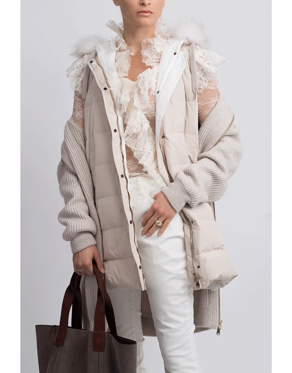 Cashmere and Puffer Vest Double Coat