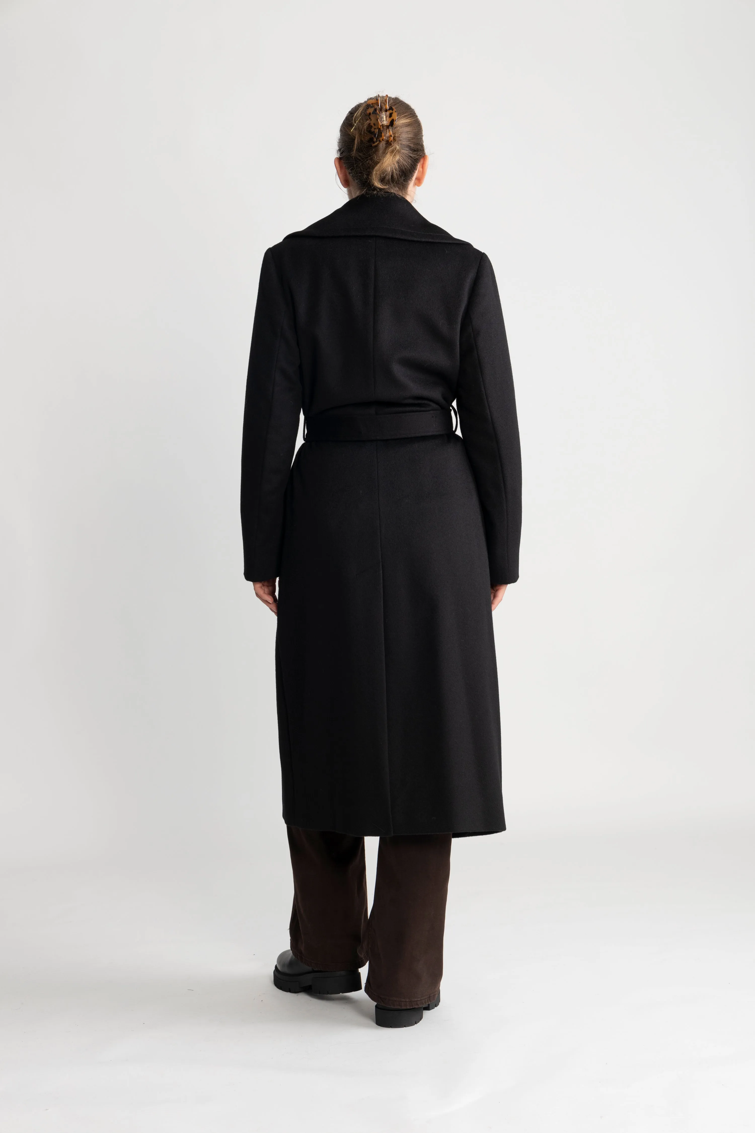 Cashmere Coat W Clareta Belt Midi - Ebony Black