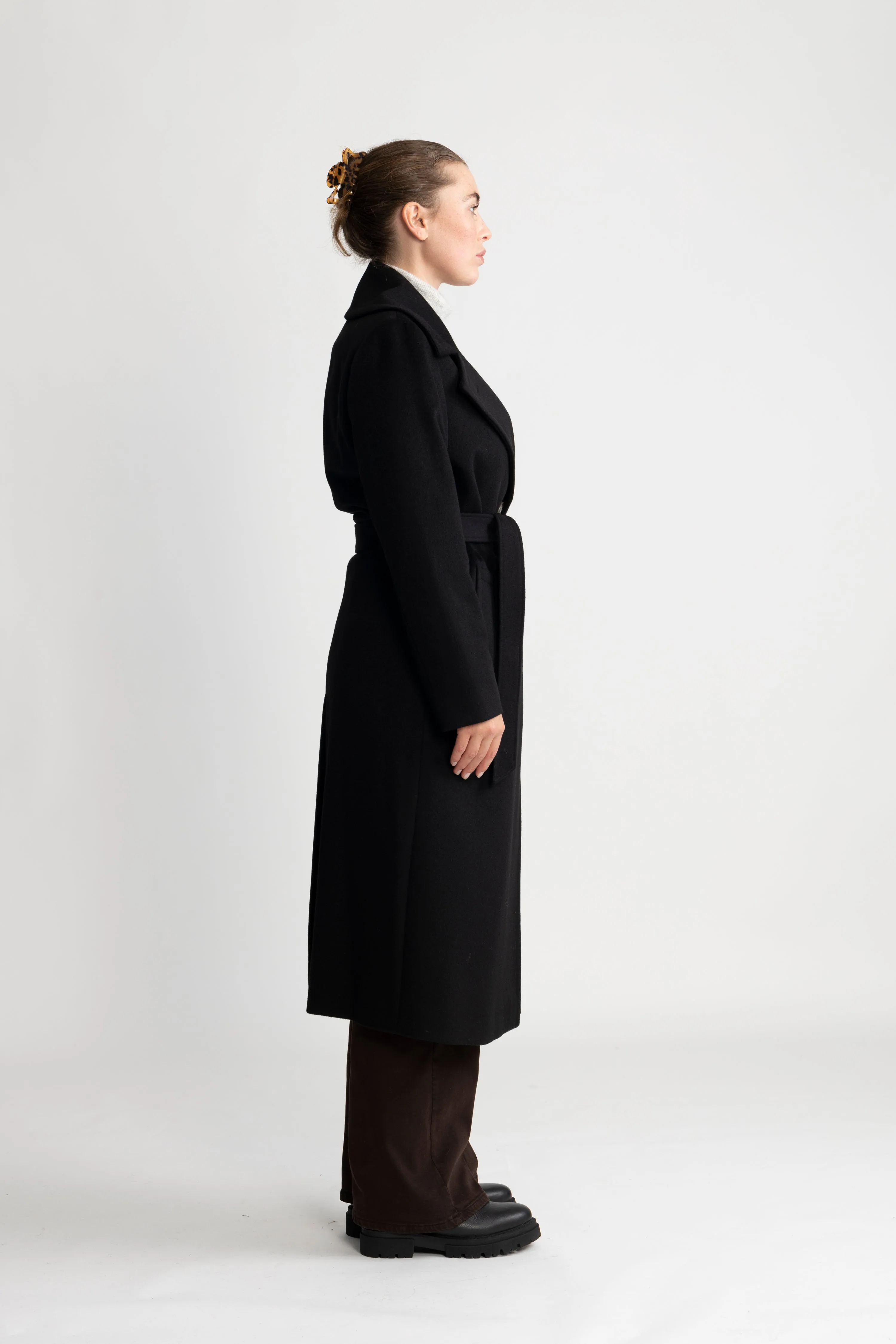 Cashmere Coat W Clareta Belt Midi - Ebony Black