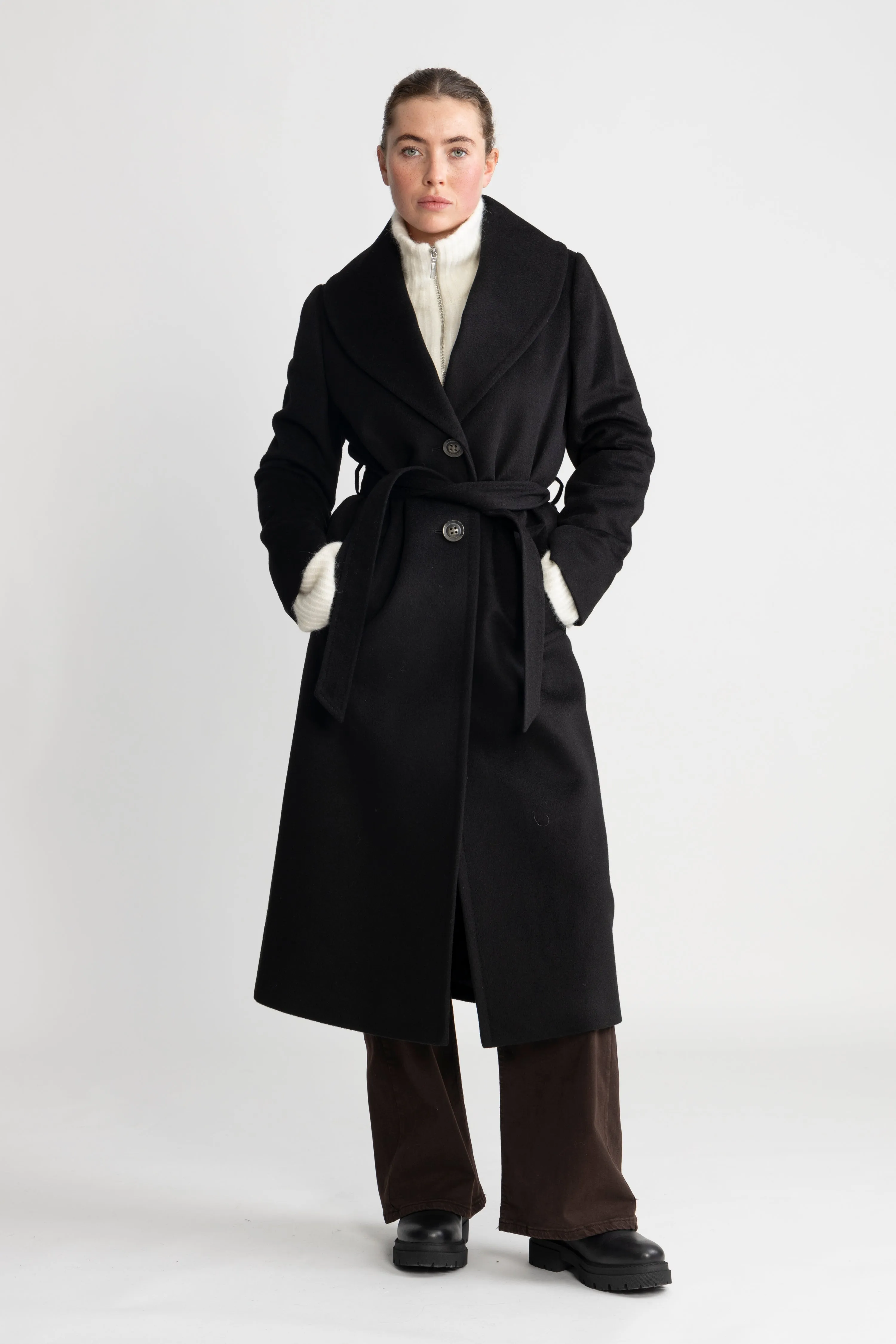 Cashmere Coat W Clareta Shawl - Ebony Black