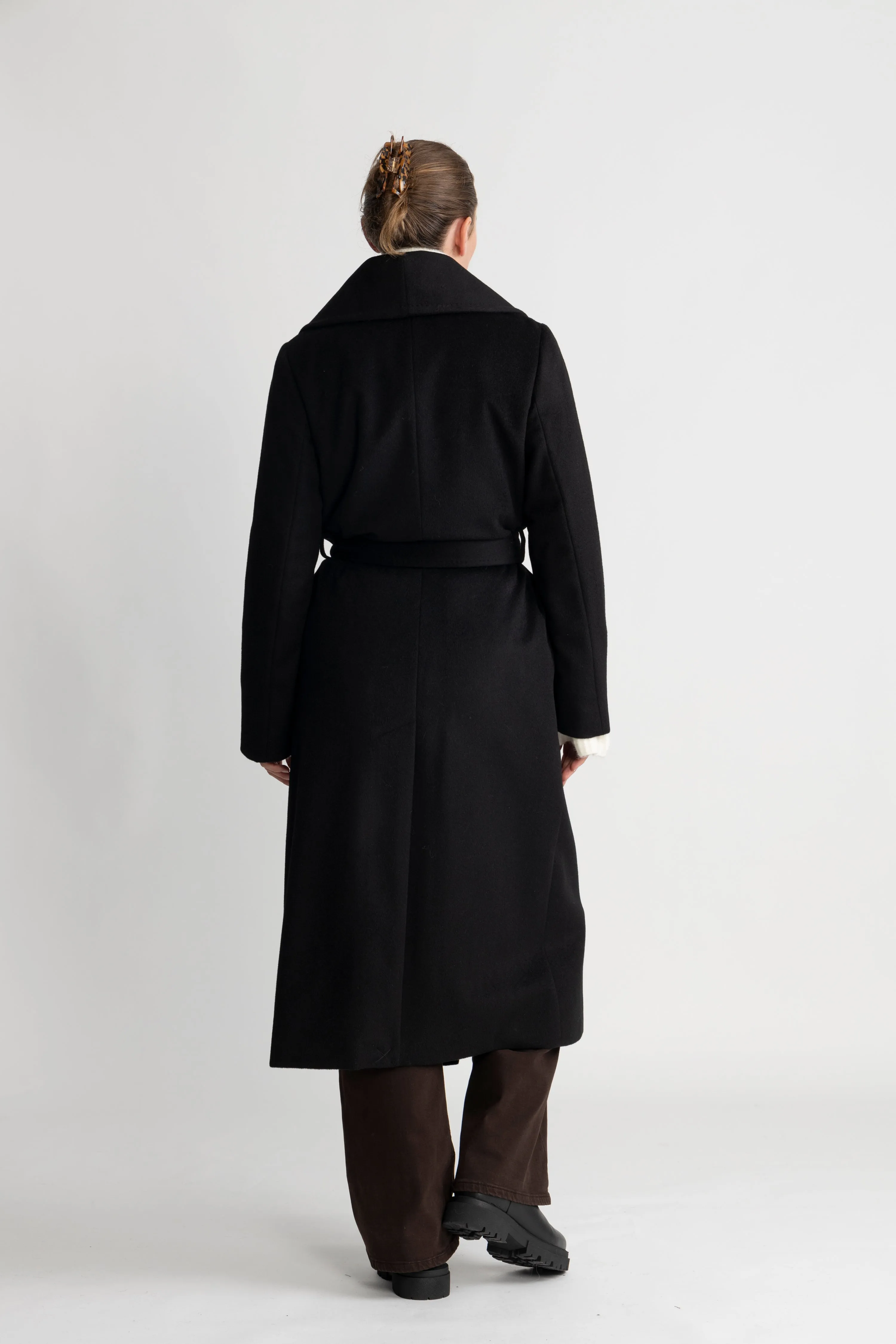 Cashmere Coat W Clareta Shawl - Ebony Black