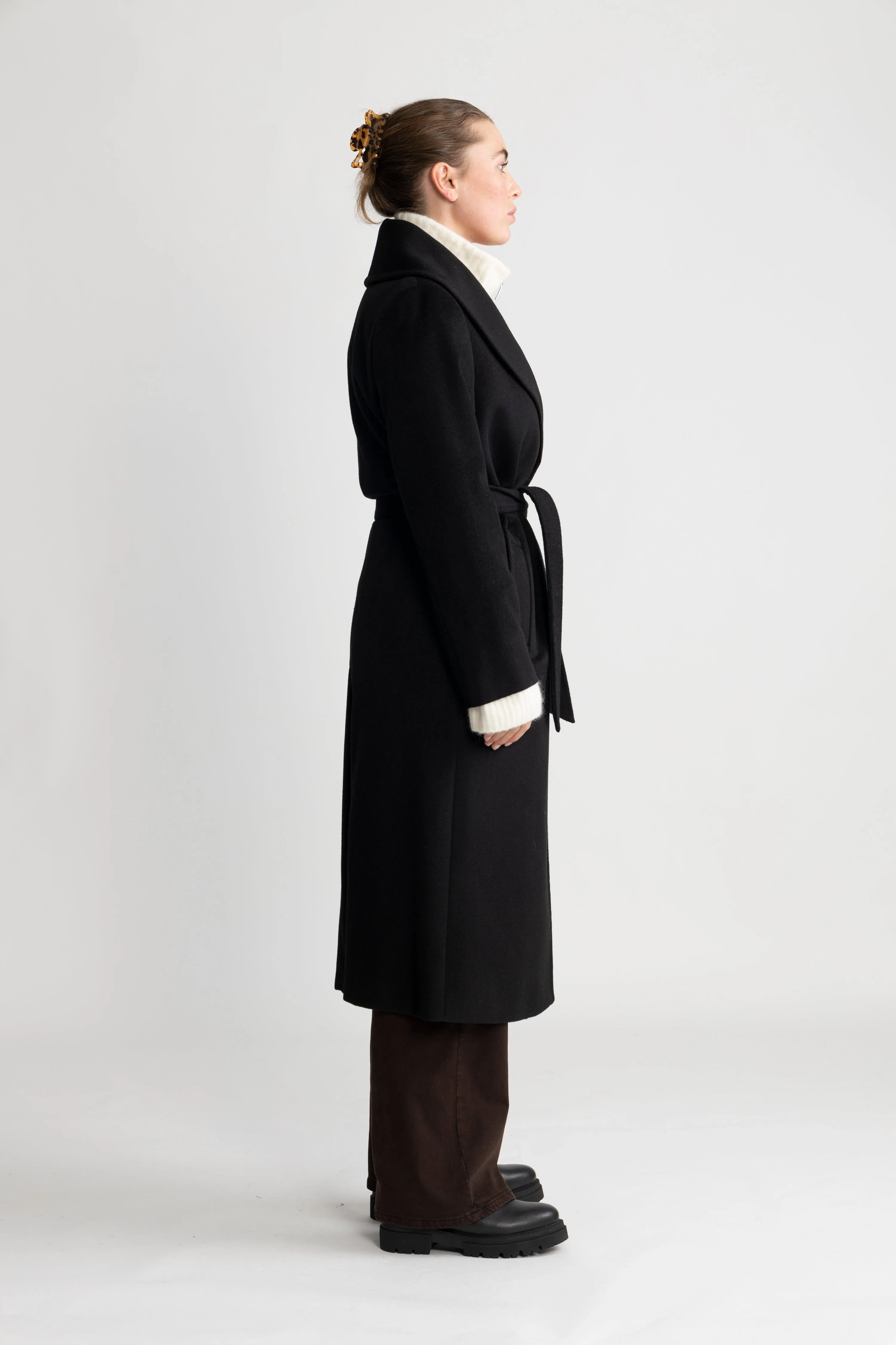 Cashmere Coat W Clareta Shawl - Ebony Black