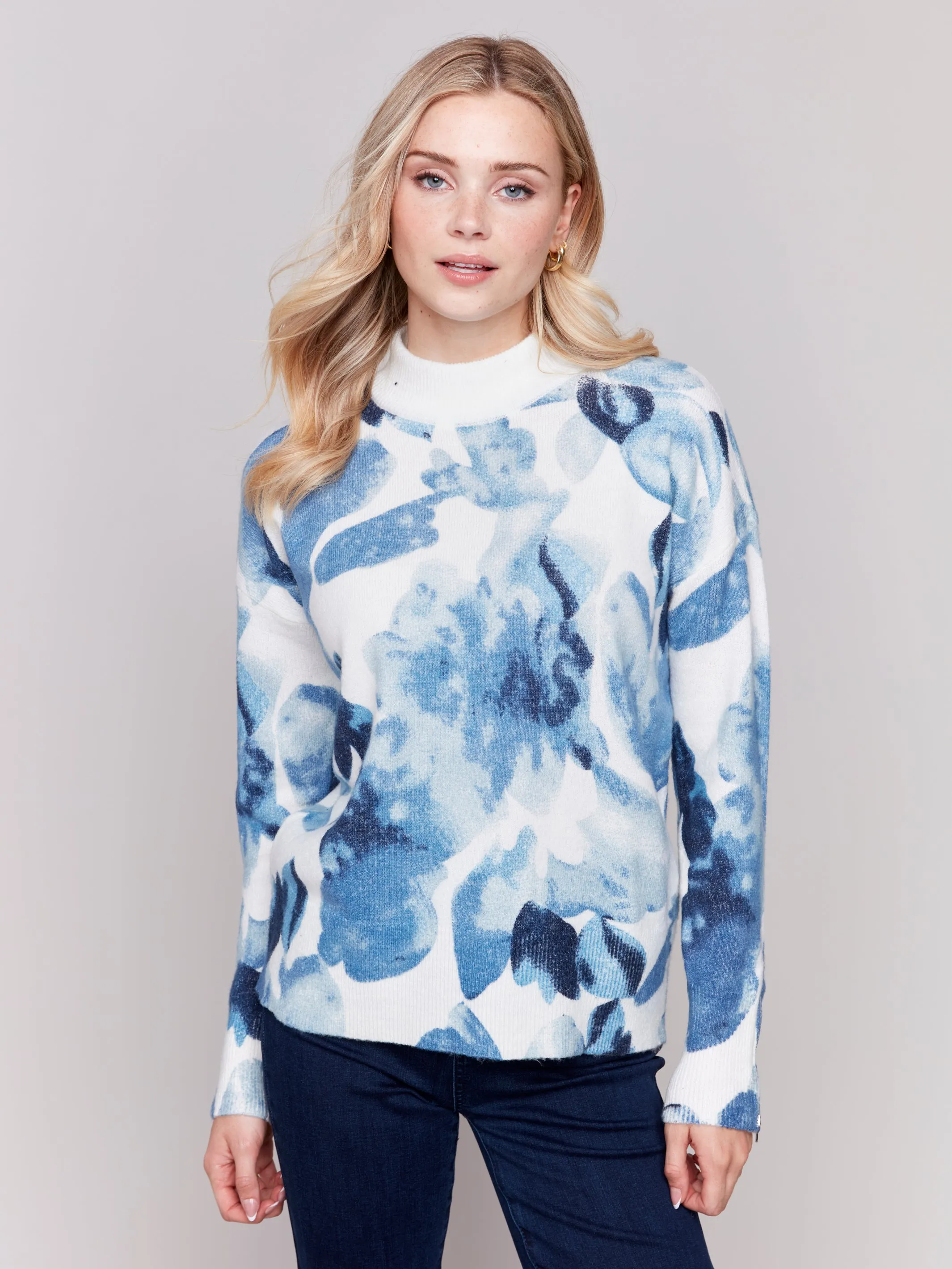 Charlie B Printed Mock Neck Sweater