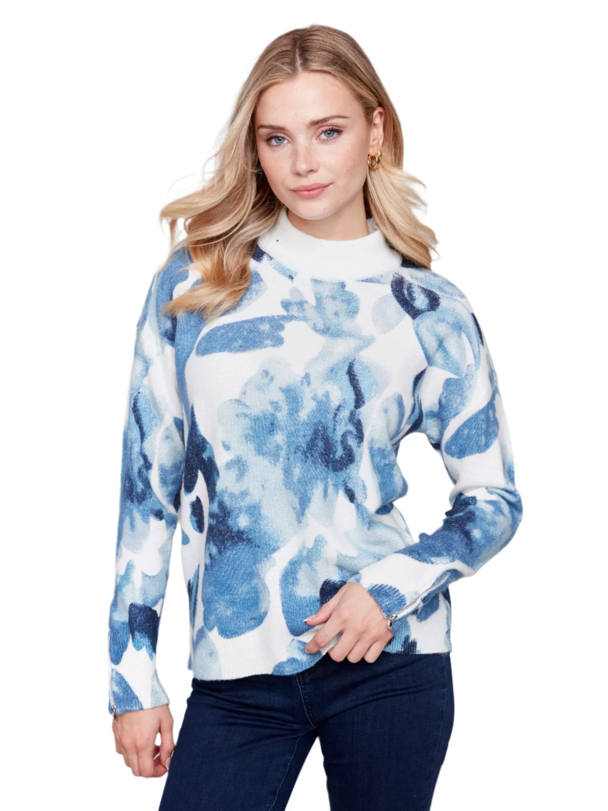 Charlie B Printed Mock Neck Sweater