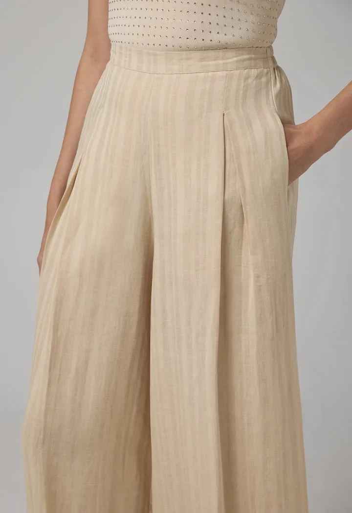 Choice Striped Wide Leg Trousers Beige