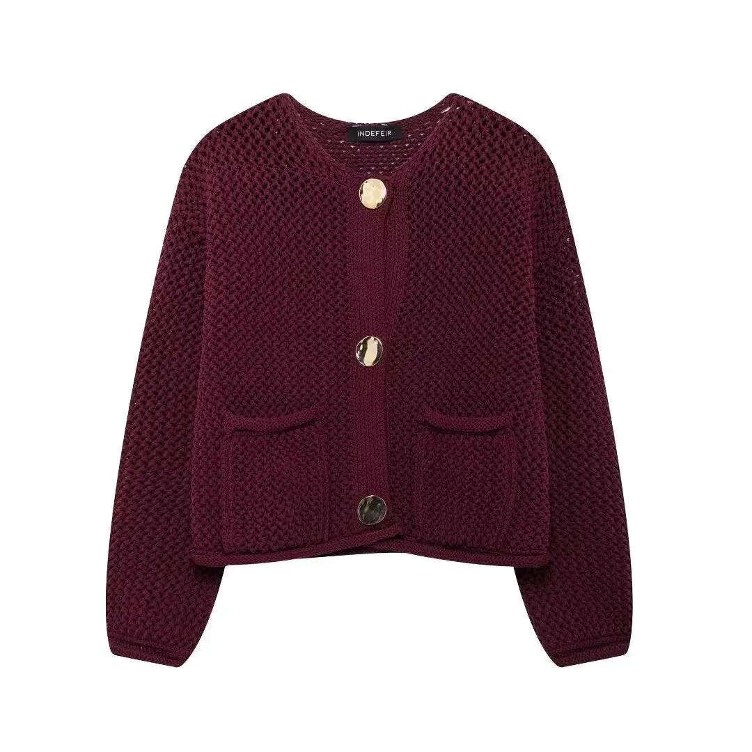 Chunky knitted golden buttons cardigan