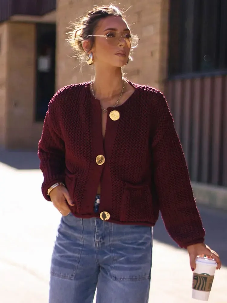 Chunky knitted golden buttons cardigan