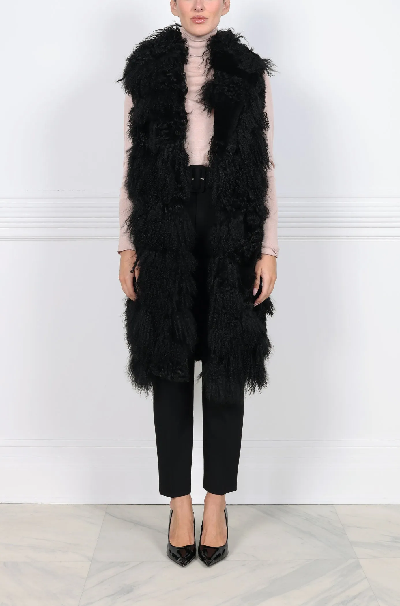 Curly Shearling Long Multitextured Vest