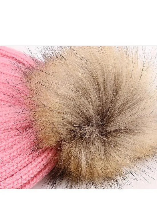 Cute Ball Trimmed Knitted Hat Solid Color for Autumn Winter