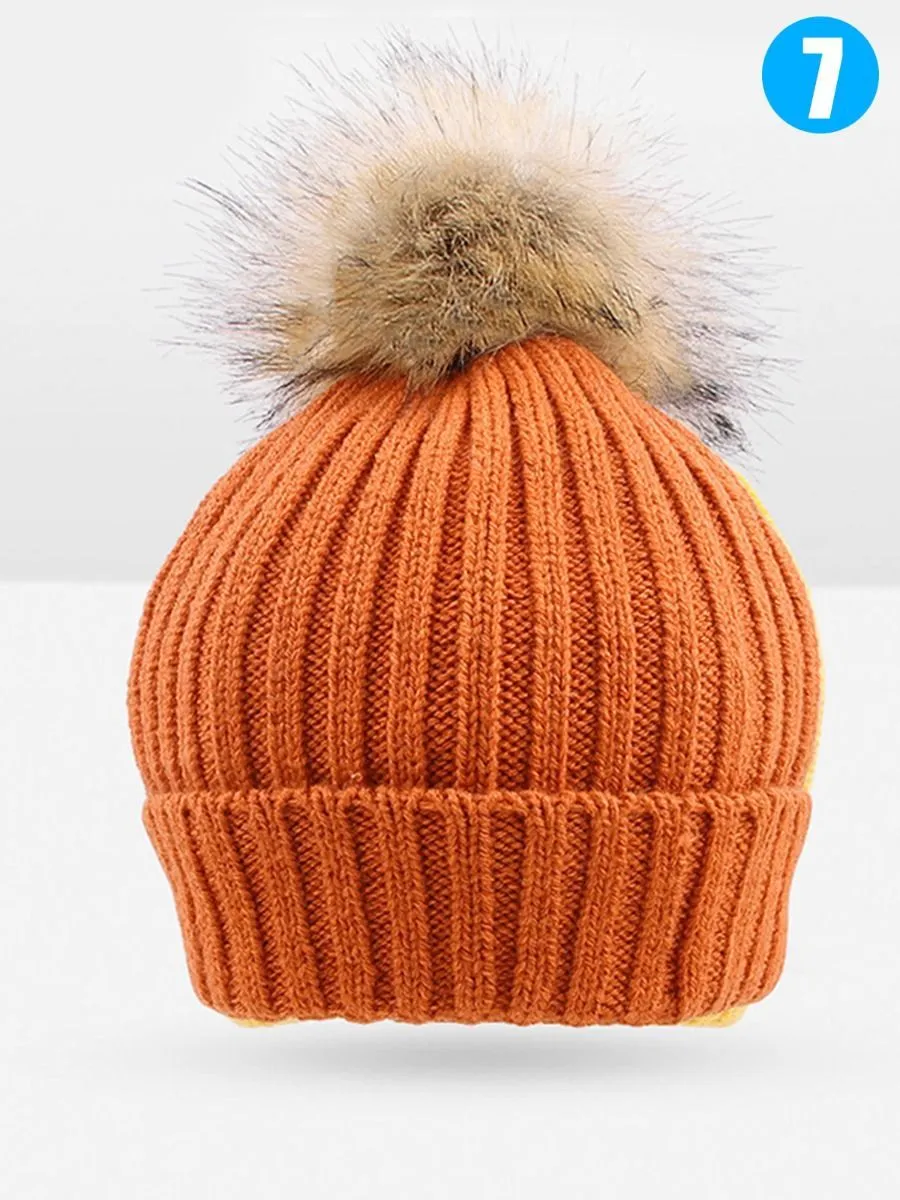 Cute Ball Trimmed Knitted Hat Solid Color for Autumn Winter