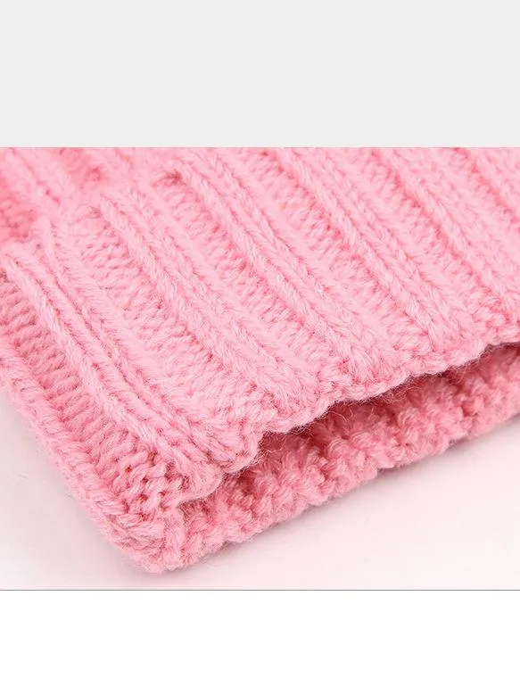 Cute Ball Trimmed Knitted Hat Solid Color for Autumn Winter