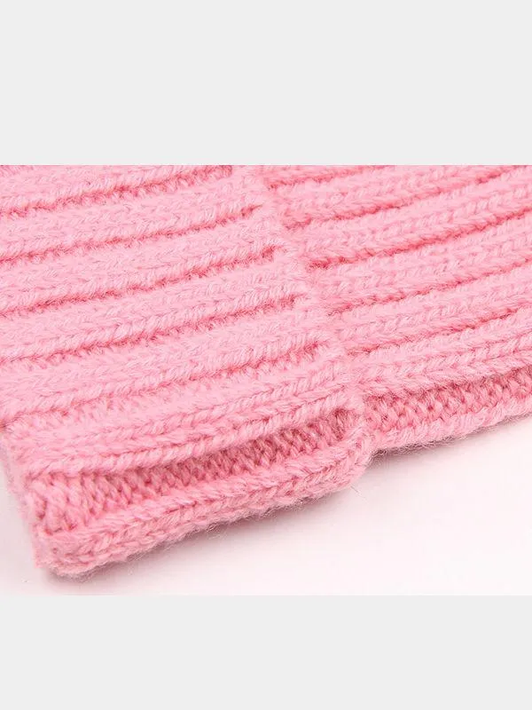 Cute Ball Trimmed Knitted Hat Solid Color for Autumn Winter