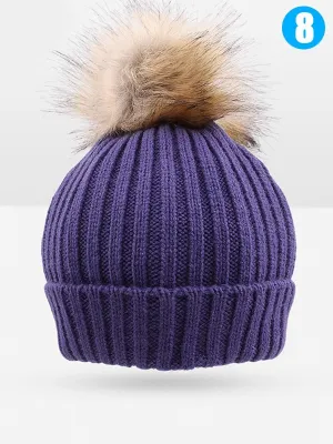 Cute Ball Trimmed Knitted Hat Solid Color for Autumn Winter