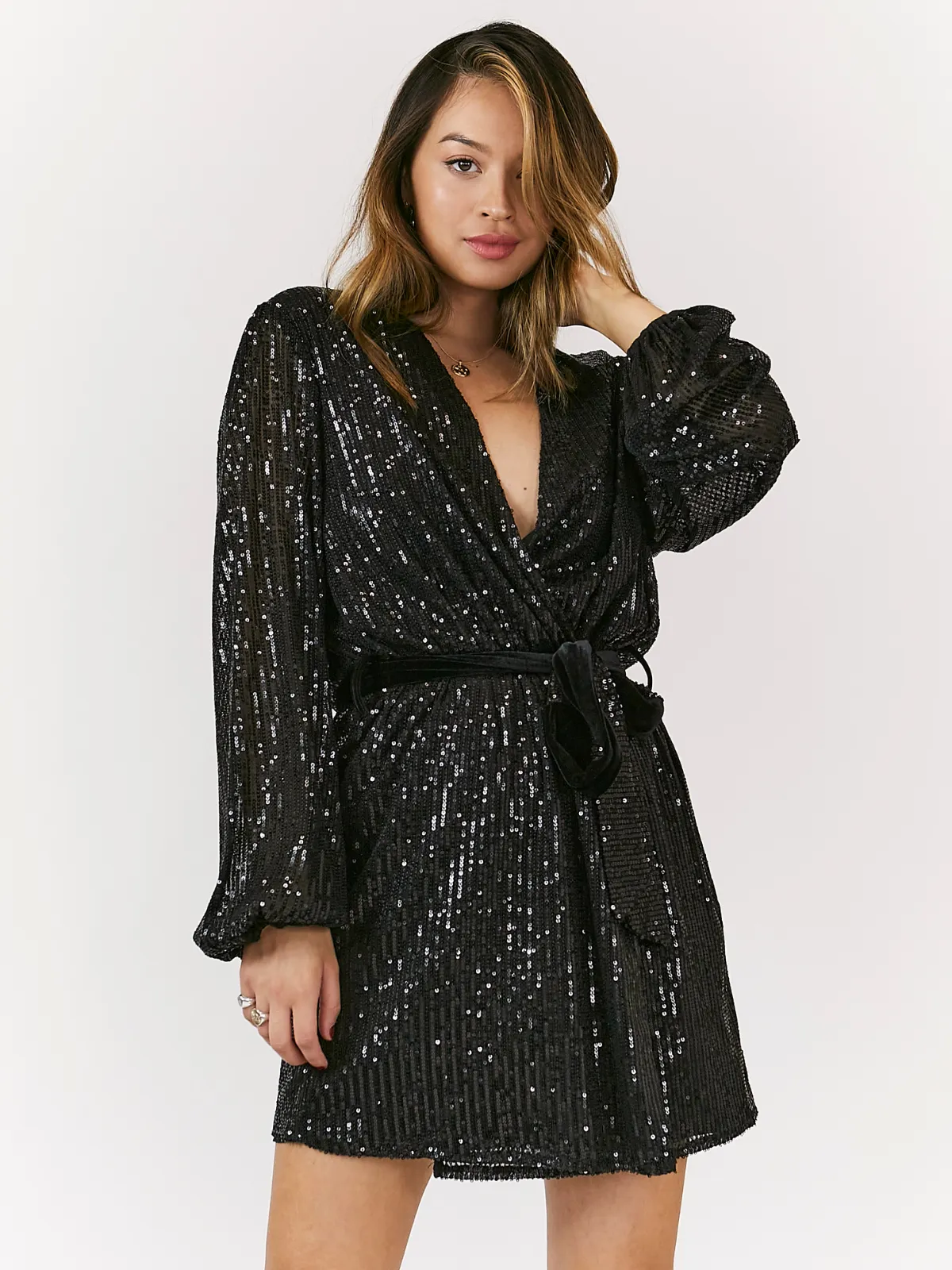 Dani Sequin Wrap Dress / Black