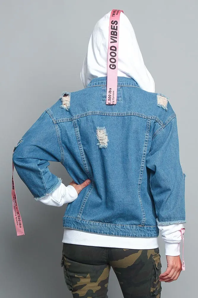 Distressed Double Denim Jacket