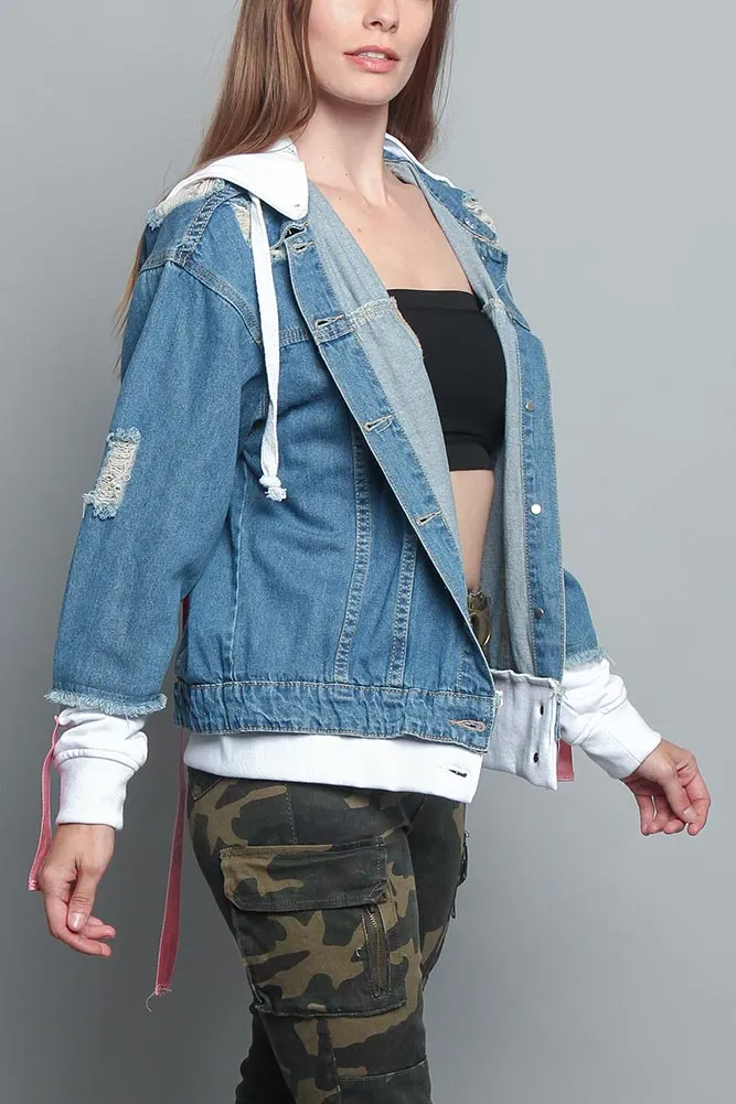 Distressed Double Denim Jacket