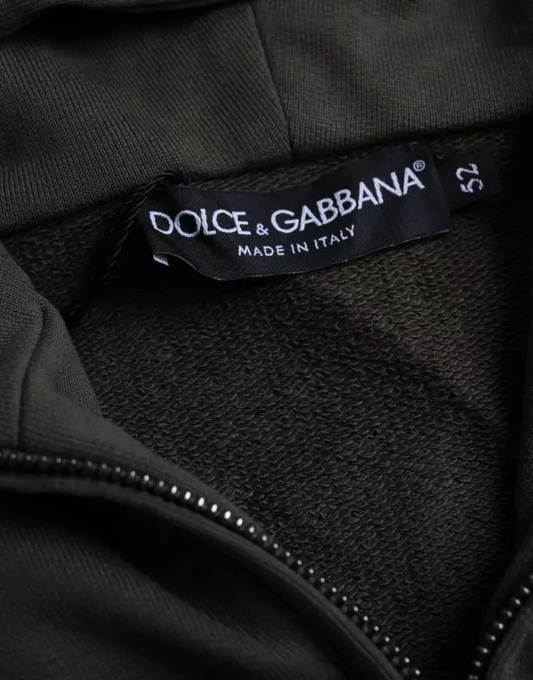 Dolce & Gabbana Army Green Logo Hooded Full Zip Sweater