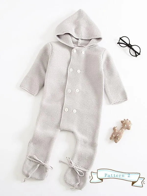 Double-breasted Hoodie Baby Knitted Gray Onesie