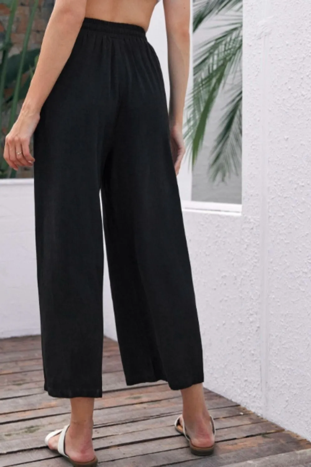 Drawstring Waist Wide Leg Culottes